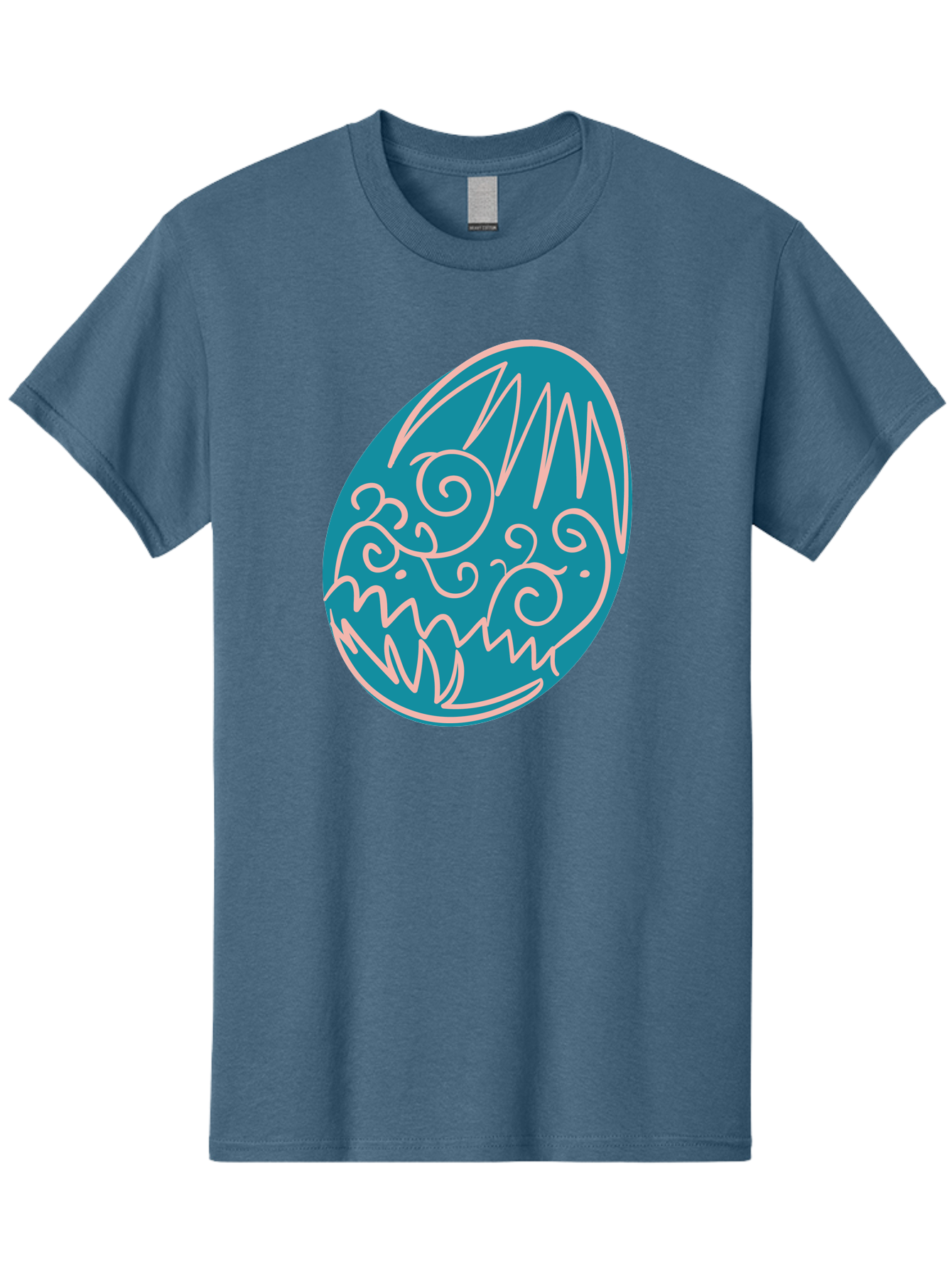 Monster-Egg Men'S Graphic Tee, 100% Cotton, Comfortable Casual Summer Wear, Machine Washable, Monster Face, Easter Egg, Blue Egg, White Outline, Playful Design, Cartoon Style, Abstract Art, Creative Illustration, Fantasy Creature, Aad020