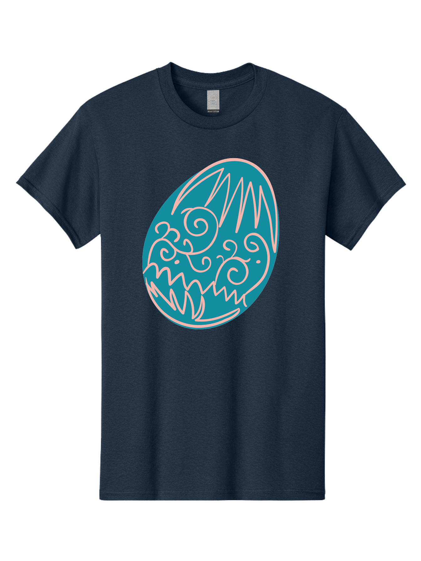 Monster-Egg Men'S Graphic Tee, 100% Cotton, Comfortable Casual Summer Wear, Machine Washable, Monster Face, Easter Egg, Blue Egg, White Outline, Playful Design, Cartoon Style, Abstract Art, Creative Illustration, Fantasy Creature, Aad020