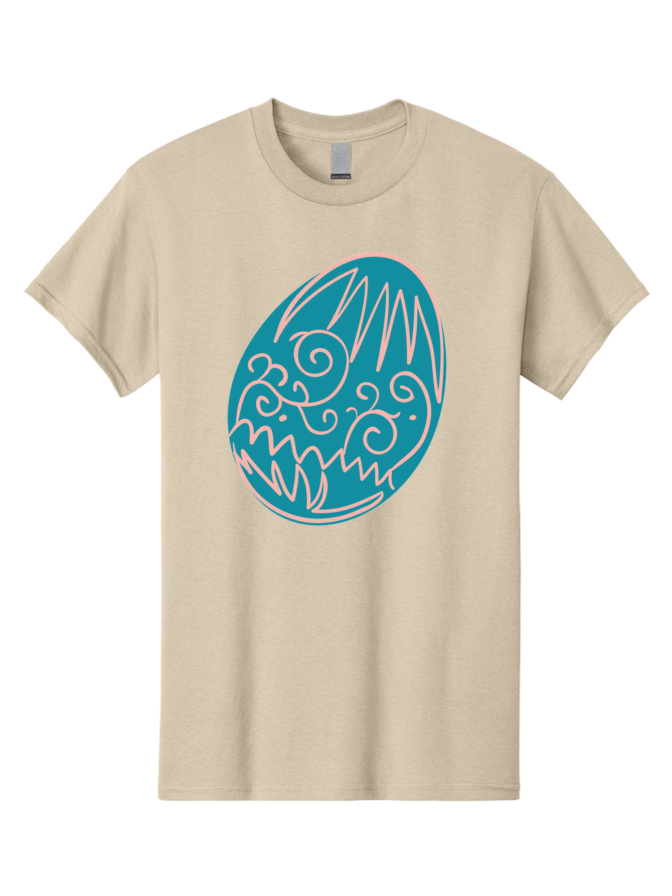 Monster-Egg Men'S Graphic Tee, 100% Cotton, Comfortable Casual Summer Wear, Machine Washable, Monster Face, Easter Egg, Blue Egg, White Outline, Playful Design, Cartoon Style, Abstract Art, Creative Illustration, Fantasy Creature, Aad020