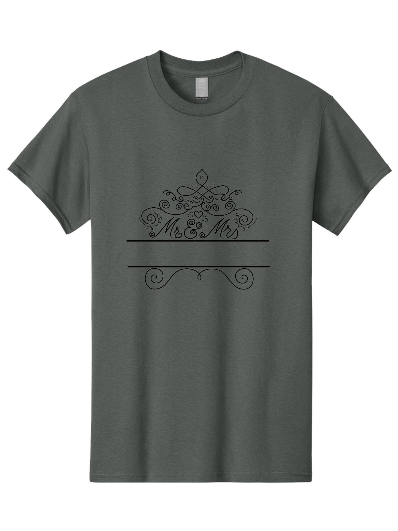 Mr-Mrs Men'S Graphic Tee, 100% Cotton, Comfortable Casual Summer Wear, Machine Washable, Wedding Invitation, Couple'S Love, Mr & Mrs, Elegant Design, Ornate Tiara, Swirling Patterns, Heart Motifs, Luxury Wedding, Black Line Art, Aad031