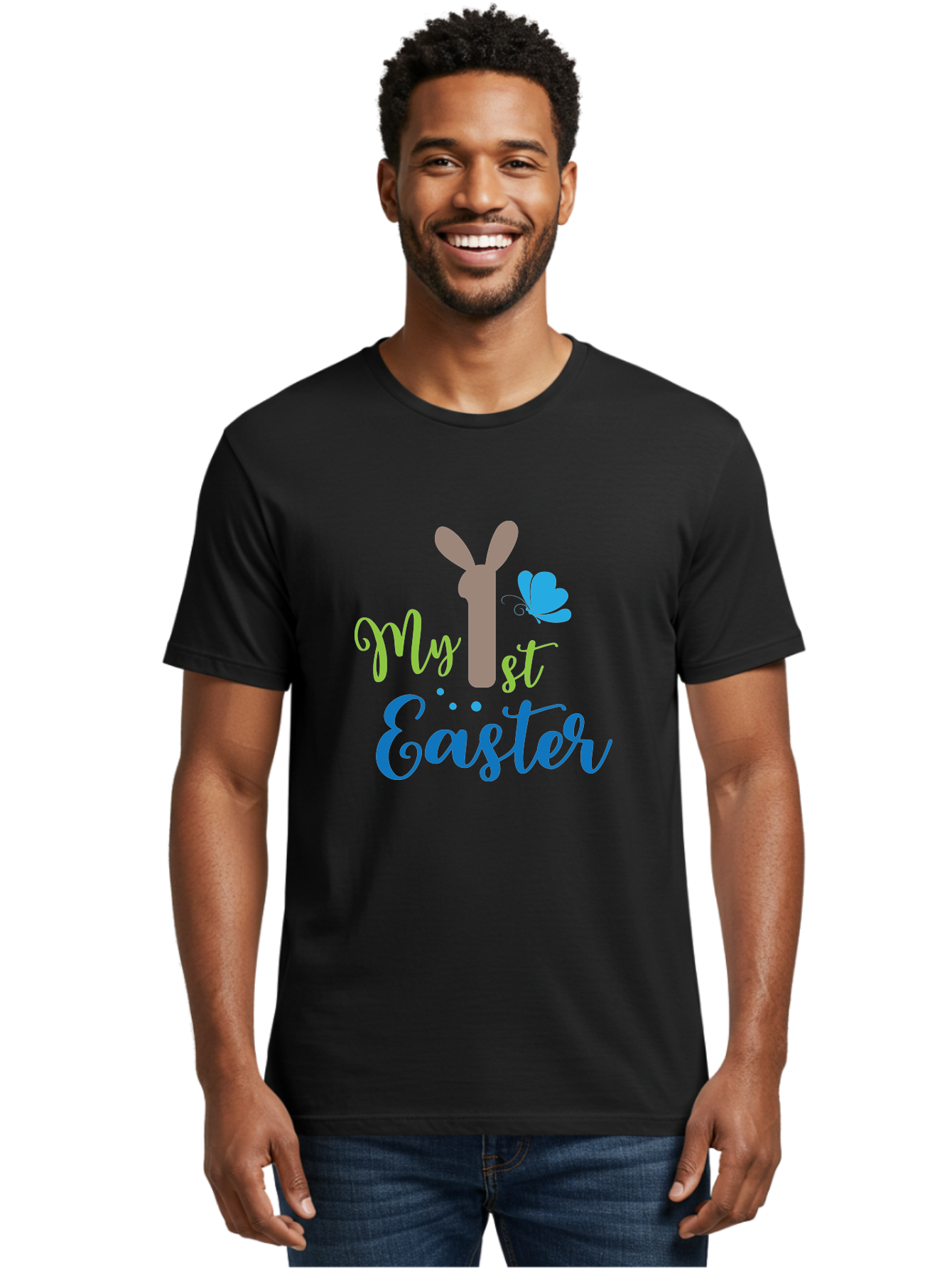 My-1St-Easter Men'S Graphic Tee, 100% Cotton, Comfortable Casual Summer Wear, Machine Washable, Easter Bunny Design, Baby'S First Easter, Easter Celebration, Spring Theme, Childrens Artwork, Cute Graphics, Festive Decorations, Easter Eggs, Aad034