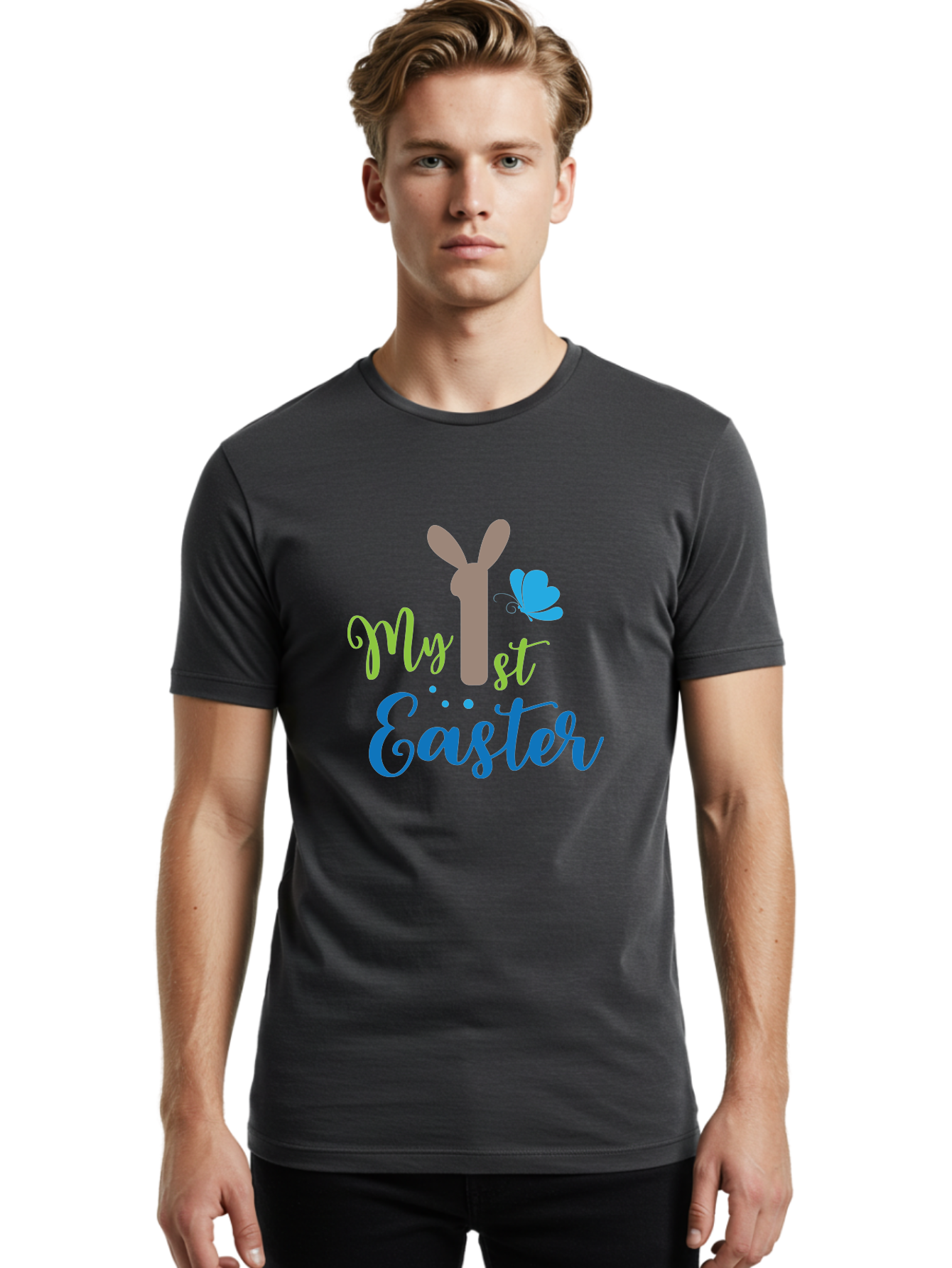 My-1St-Easter Men'S Graphic Tee, 100% Cotton, Comfortable Casual Summer Wear, Machine Washable, Easter Bunny Design, Baby'S First Easter, Easter Celebration, Spring Theme, Childrens Artwork, Cute Graphics, Festive Decorations, Easter Eggs, Aad034
