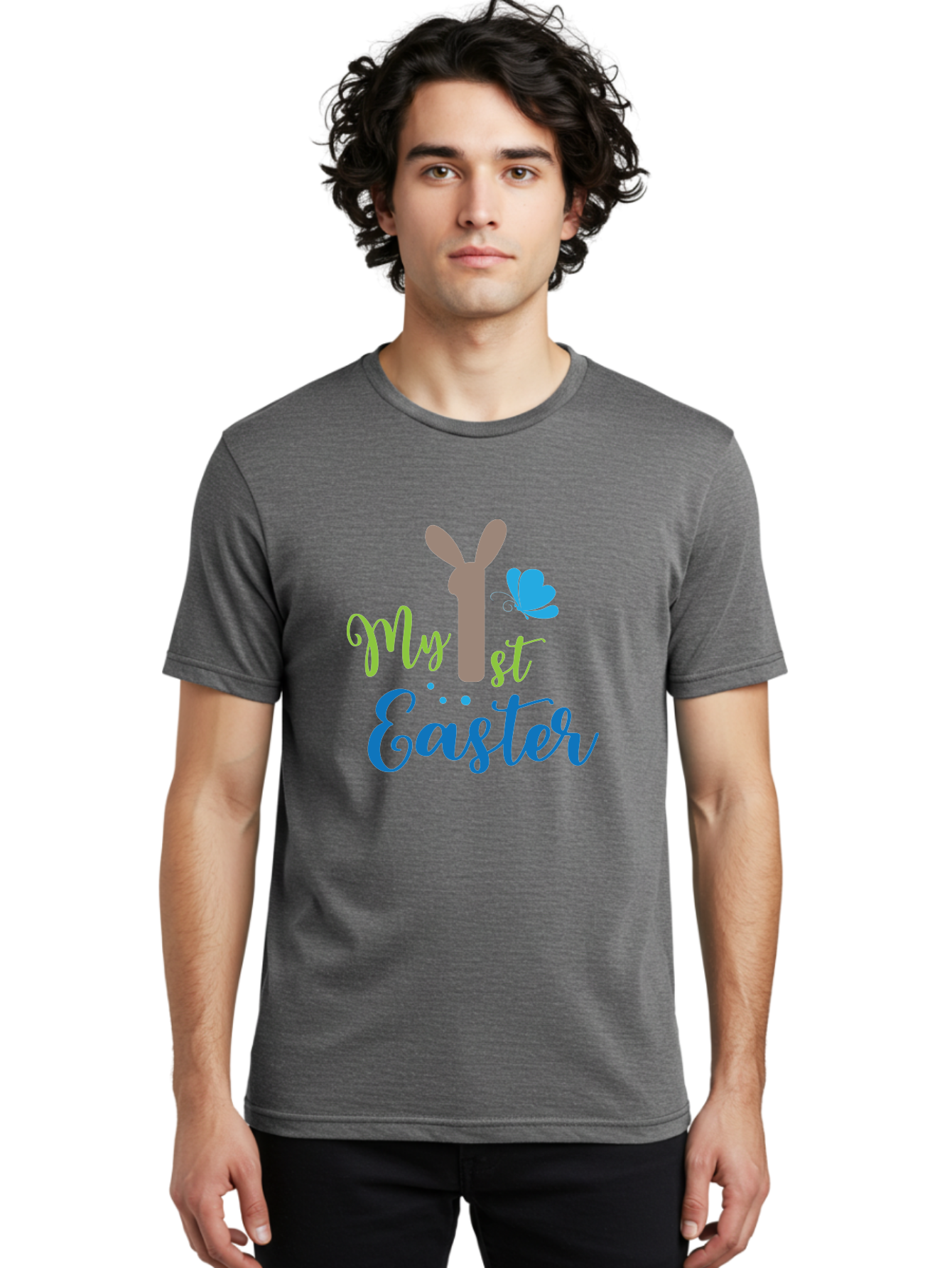 My-1St-Easter Men'S Graphic Tee, 100% Cotton, Comfortable Casual Summer Wear, Machine Washable, Easter Bunny Design, Baby'S First Easter, Easter Celebration, Spring Theme, Childrens Artwork, Cute Graphics, Festive Decorations, Easter Eggs, Aad034