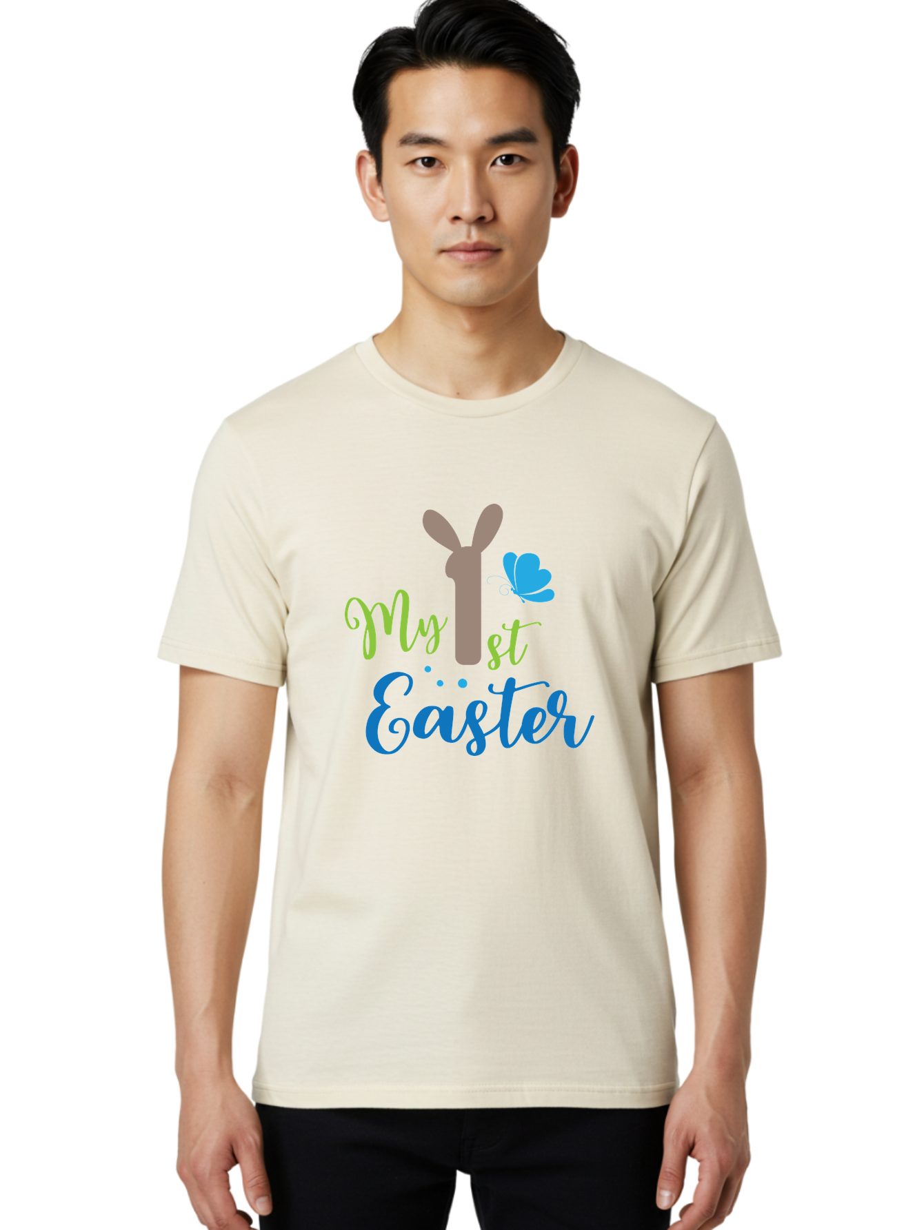 My-1St-Easter Men'S Graphic Tee, 100% Cotton, Comfortable Casual Summer Wear, Machine Washable, Easter Bunny Design, Baby'S First Easter, Easter Celebration, Spring Theme, Childrens Artwork, Cute Graphics, Festive Decorations, Easter Eggs, Aad034