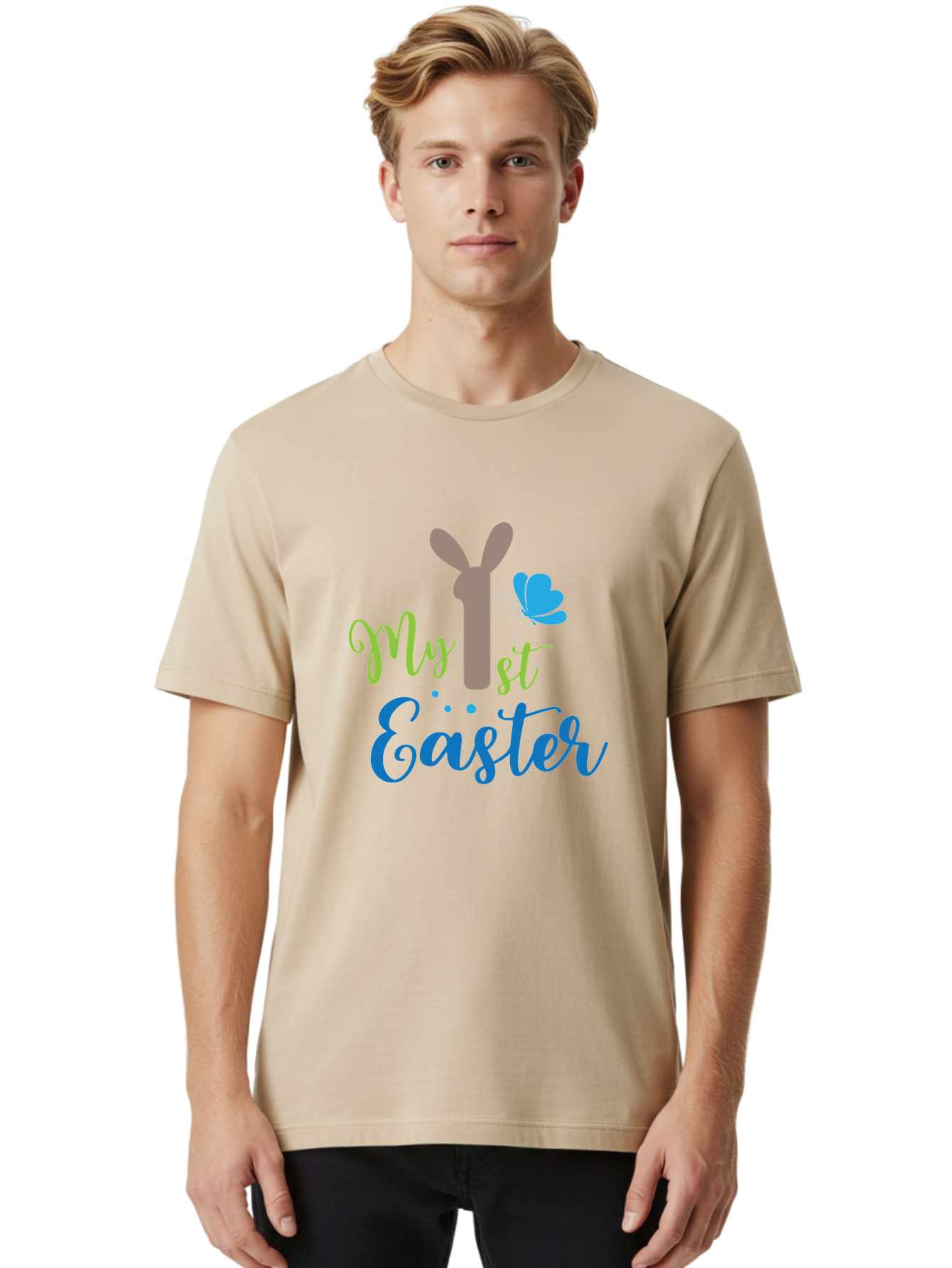 My-1St-Easter Men'S Graphic Tee, 100% Cotton, Comfortable Casual Summer Wear, Machine Washable, Easter Bunny Design, Baby'S First Easter, Easter Celebration, Spring Theme, Childrens Artwork, Cute Graphics, Festive Decorations, Easter Eggs, Aad034