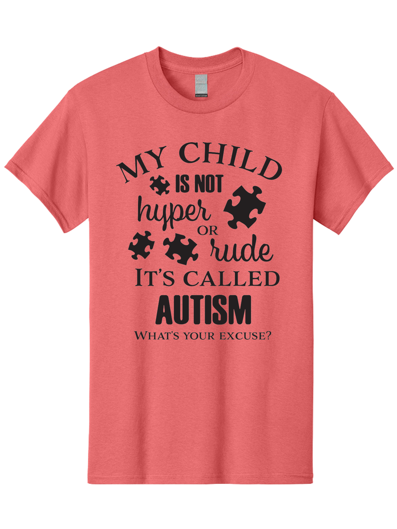 My-Child-Is-Not-Hyper-Or-Rude-It-S-Called-Autism Men'S Graphic Tee, 100% Cotton, Comfortable Casual Summer Wear, Machine Washable, Autism Awareness, Autism Acceptance, Neurodiversity, Autism Support, Puzzle Piece, Autism Quotes, Aad036