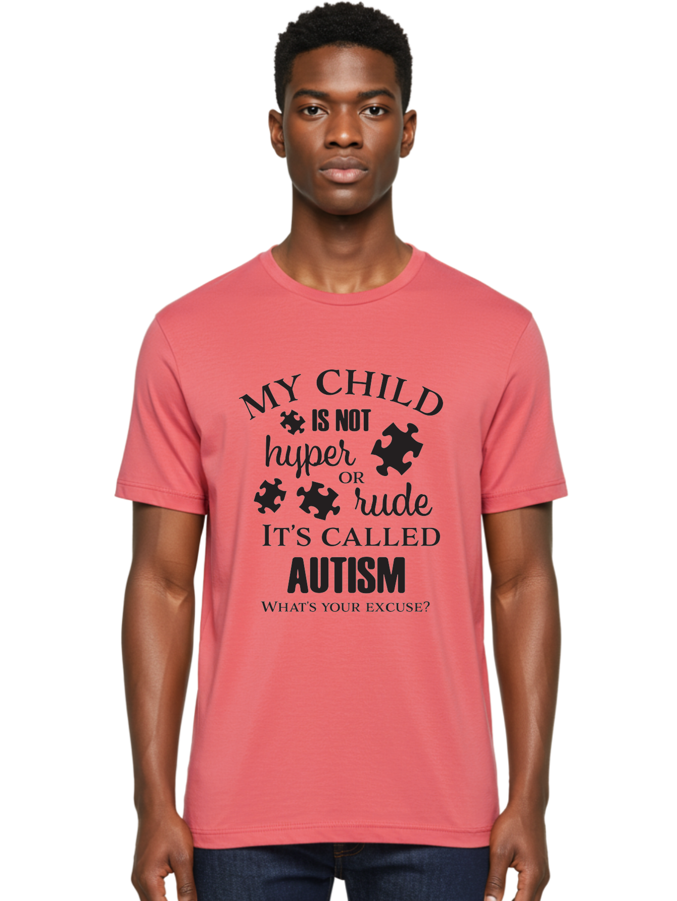My-Child-Is-Not-Hyper-Or-Rude-It-S-Called-Autism Men'S Graphic Tee, 100% Cotton, Comfortable Casual Summer Wear, Machine Washable, Autism Awareness, Autism Acceptance, Neurodiversity, Autism Support, Puzzle Piece, Autism Quotes, Aad036