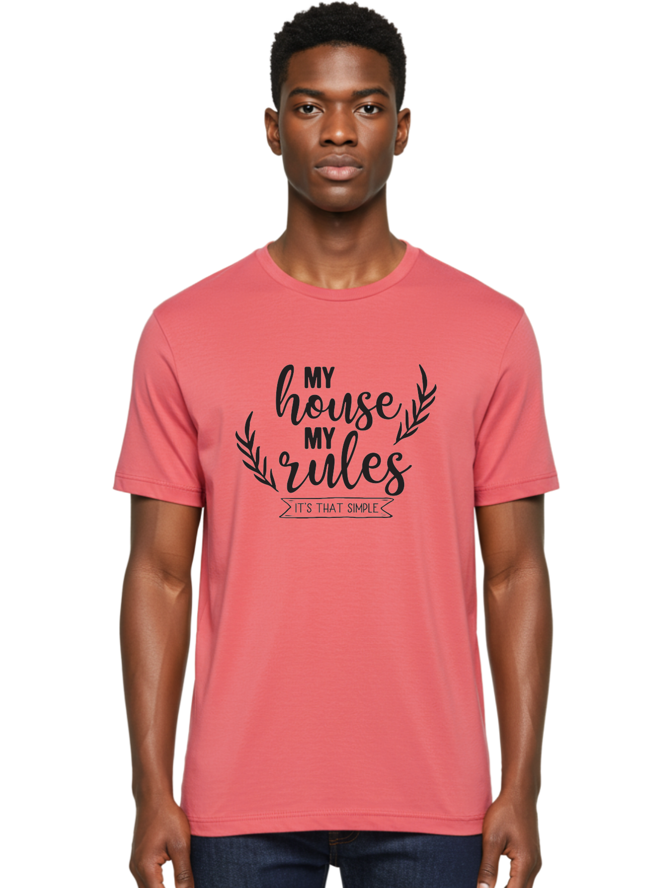 My-House-My-Rules Men'S Graphic Tee, 100% Cotton, Comfortable Casual Summer Wear, Machine Washable, House Rules, Simple Living, Home Decor, Wall Art, Inspirational Quotes, Motivational Phrases, Home Sweet Home, Positive Vibes Aad040
