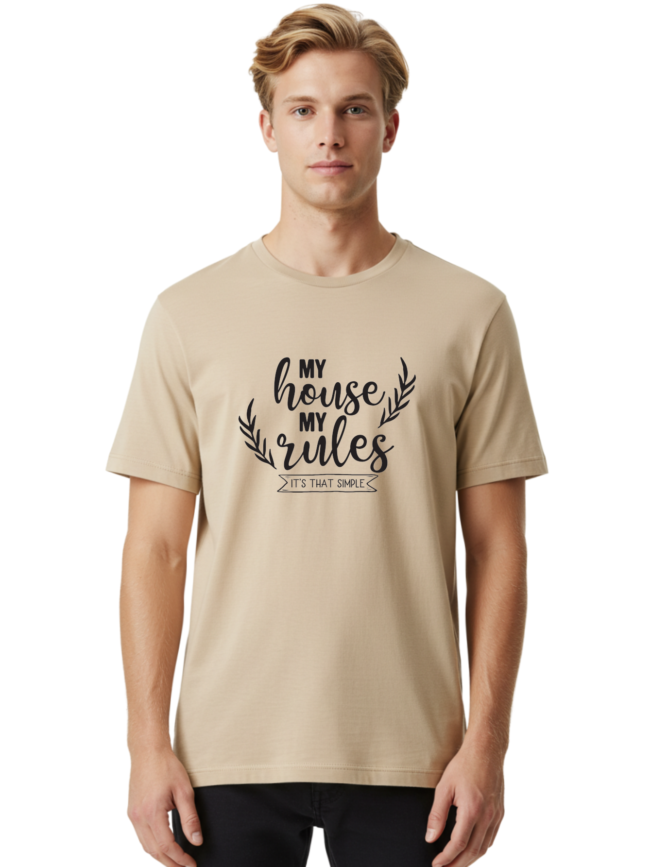 My-House-My-Rules Men'S Graphic Tee, 100% Cotton, Comfortable Casual Summer Wear, Machine Washable, House Rules, Simple Living, Home Decor, Wall Art, Inspirational Quotes, Motivational Phrases, Home Sweet Home, Positive Vibes Aad040
