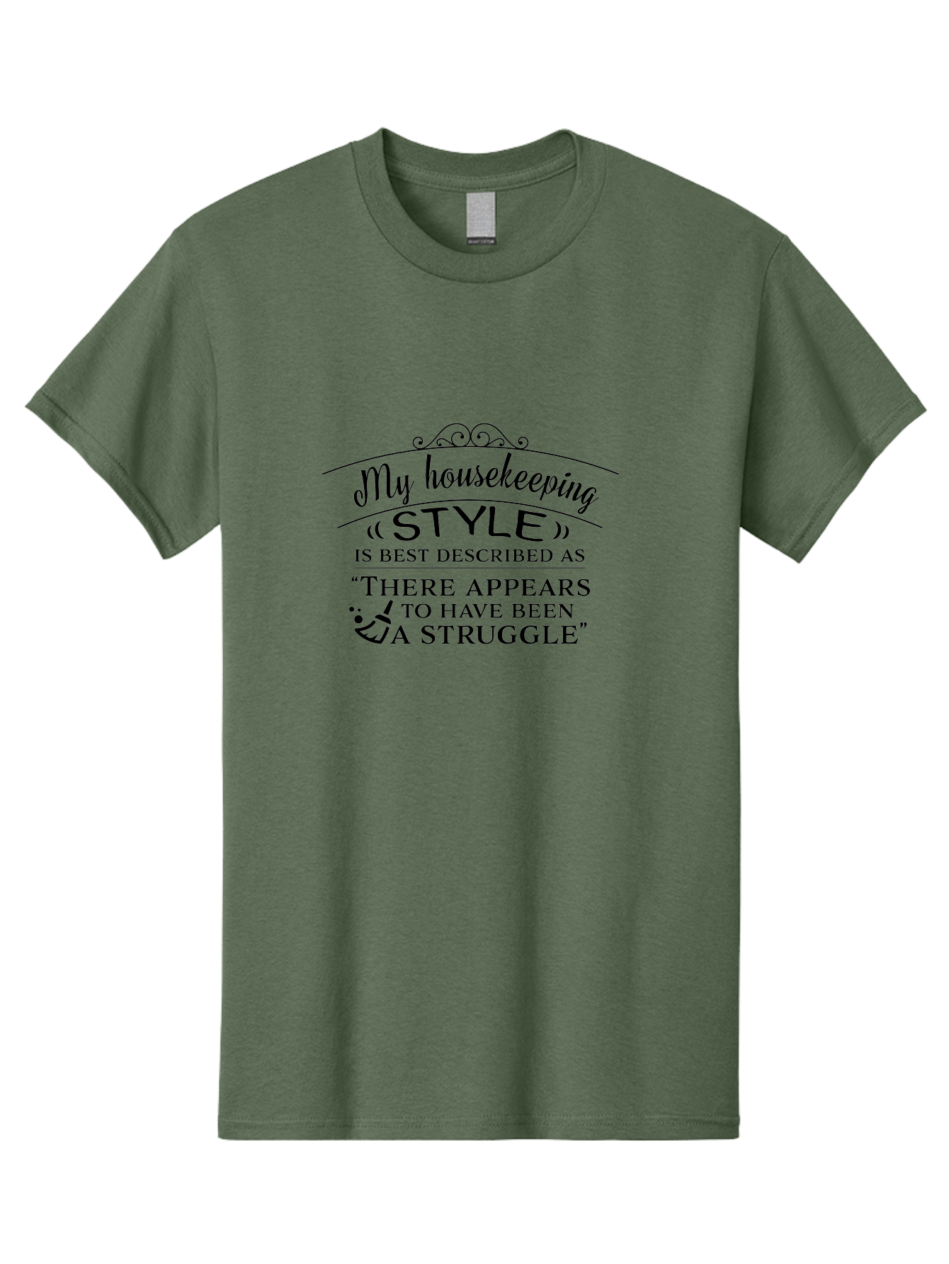 My-Housekeeping-Style Men'S Graphic Tee, 100% Cotton, Comfortable Casual Summer Wear, Machine Washable, Funny Quote, Housekeeping Humor, Messy Home, Relatable Struggle, Cleaning Joke, Household Chaos, Humorous Saying, Messy Household Aad041