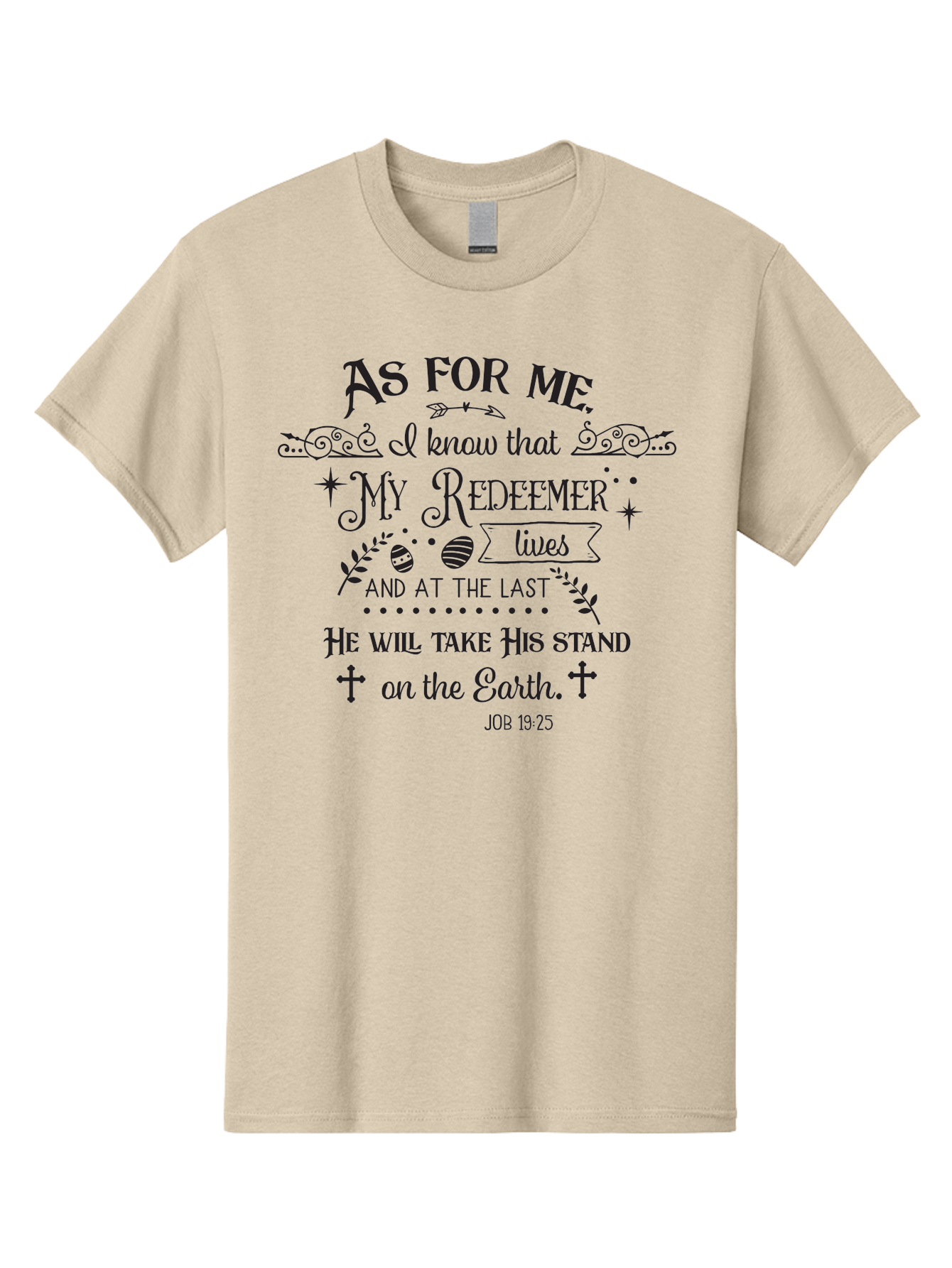 My-Redeemer-Lives Men'S Graphic Tee, 100% Cotton, Comfortable Casual Summer Wear, Machine Washable, Inspirational Quote, Christian Faith, Biblical Verse, Job 19:25, Spiritual Message, Hopeful Words, Religious Art, Decorative Typography, Aad046