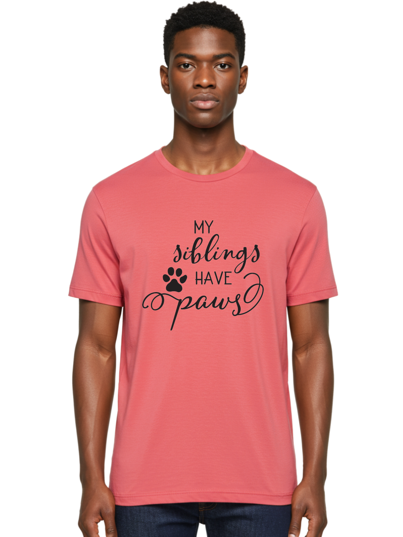 My-Siblings-Have-Paws Men'S Graphic Tee, 100% Cotton, Comfortable Casual Summer Wear, Machine Washable, Sibling Love, Pet Owners, Dog Lovers, Funny Quote, Playful Design, Animal Theme, Paw Print, Unique Gift, Pet Siblings Aad047
