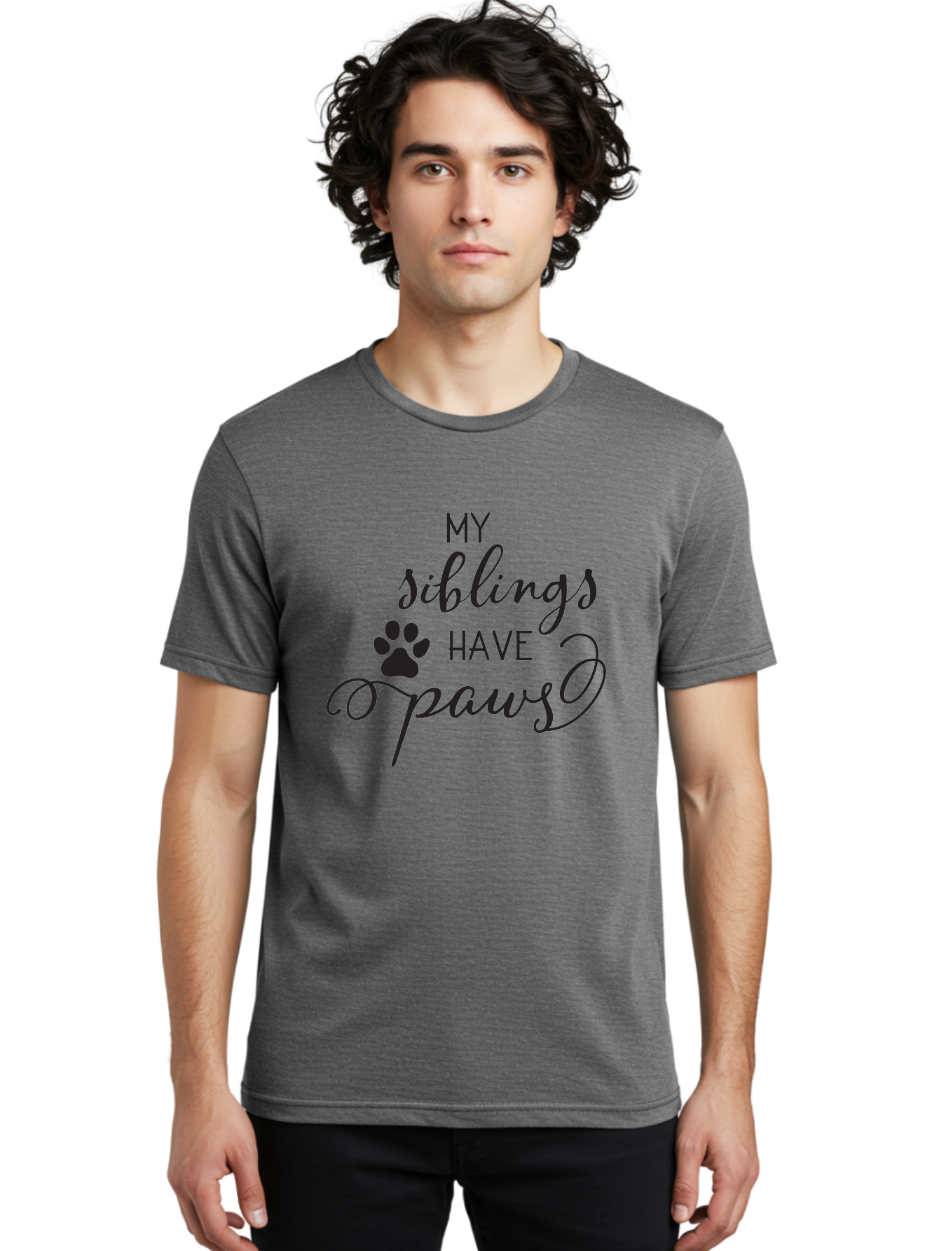 My-Siblings-Have-Paws Men'S Graphic Tee, 100% Cotton, Comfortable Casual Summer Wear, Machine Washable, Sibling Love, Pet Owners, Dog Lovers, Funny Quote, Playful Design, Animal Theme, Paw Print, Unique Gift, Pet Siblings Aad047