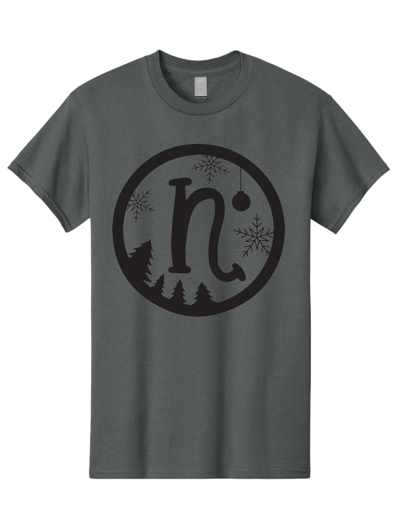 N Men'S Graphic Tee, 100% Cotton, Comfortable Casual Summer Wear, Machine Washable, Winter Wonderland, Snowflakes, Christmas Ornament, Pine Trees, Festive Decor, Holiday Theme, Winter Season Aad049