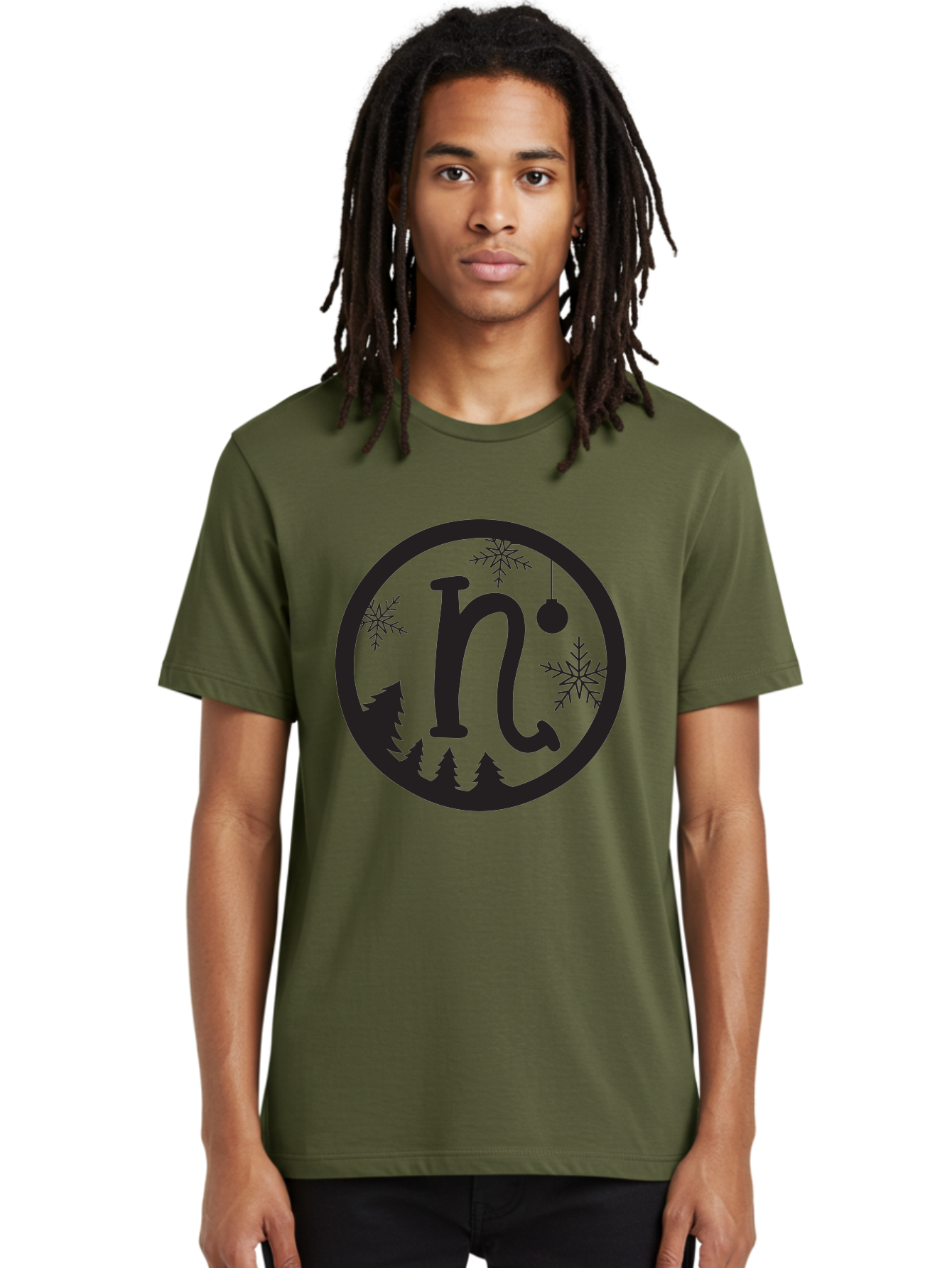 N Men'S Graphic Tee, 100% Cotton, Comfortable Casual Summer Wear, Machine Washable, Winter Wonderland, Snowflakes, Christmas Ornament, Pine Trees, Festive Decor, Holiday Theme, Winter Season Aad049