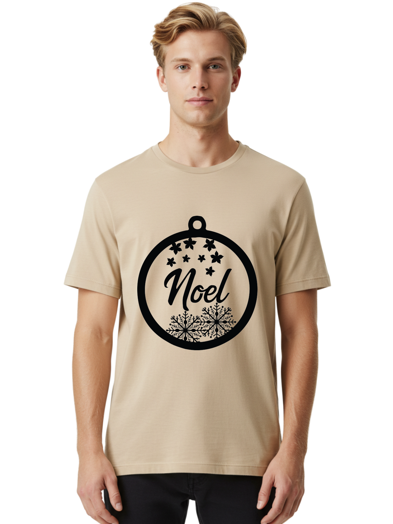 Noel Men'S Graphic Tee, 100% Cotton, Comfortable Casual Summer Wear, Machine Washable, Christmas Ornament, Festive Decoration, Holiday Decor, Noel Sign, Snowflakes, Stars, Merry Christmas, Winter Wonderland, Seasonal Greetings Aad057