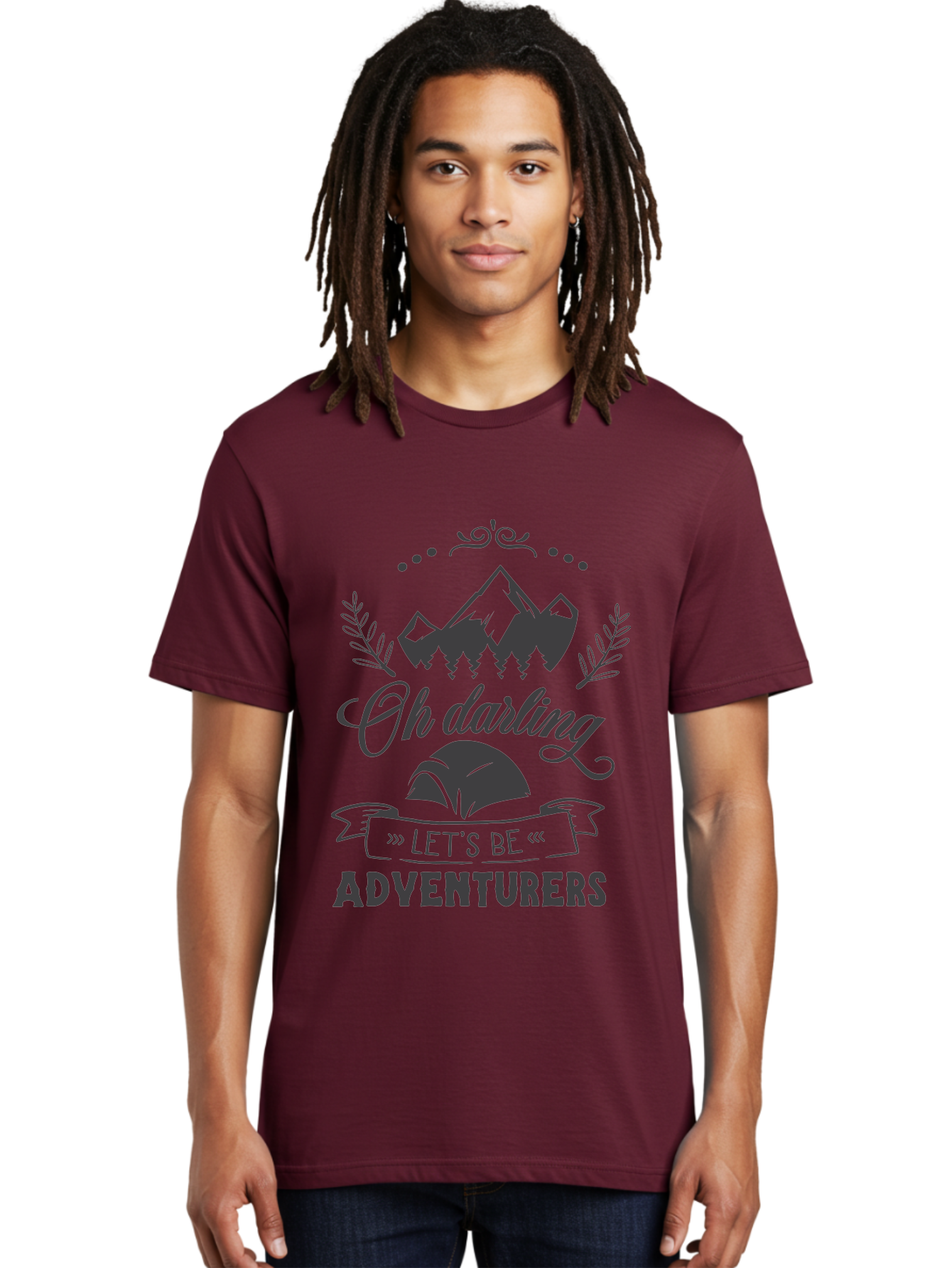 Oh-Darling-Let-S-Be-Adventurers Men'S Graphic Tee, 100% Cotton, Comfortable Casual Summer Wear, Machine Washable, Outdoor Adventure, Travel Inspiration, Wanderlust, Mountain Landscape, Forest Scenery, Inspirational Quotes, Aad066