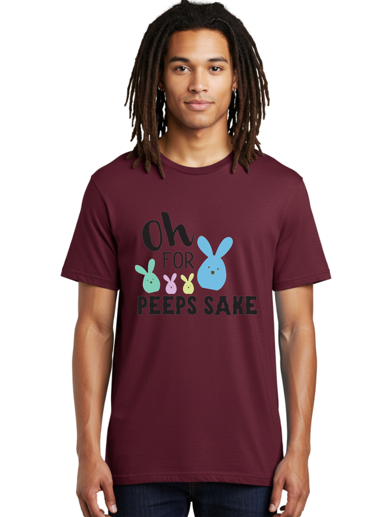 Oh-For-Peeps-Sake Men'S Graphic Tee, 100% Cotton, Comfortable Casual Summer Wear, Machine Washable, Easter Bunnies, Pastel Colors, Cute Cartoon Characters, Funny Easter Quote, Peeps Candy, Bunny Love, Easter Fun, Spring Vibes Aad067