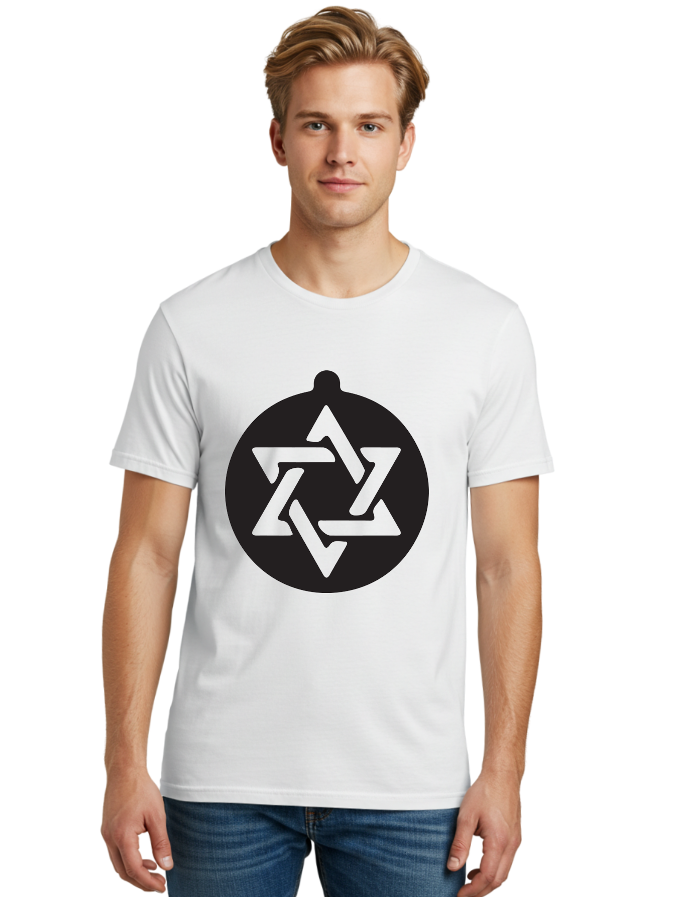 Om Men'S Graphic Tee, 100% Cotton, Comfortable Casual Summer Wear, Machine Washable, Star Of David Symbol, Jewish Heritage, Six-Pointed Star, Geometric Shape, Cultural Icon, Religious Emblem, Abstract Design Aad069