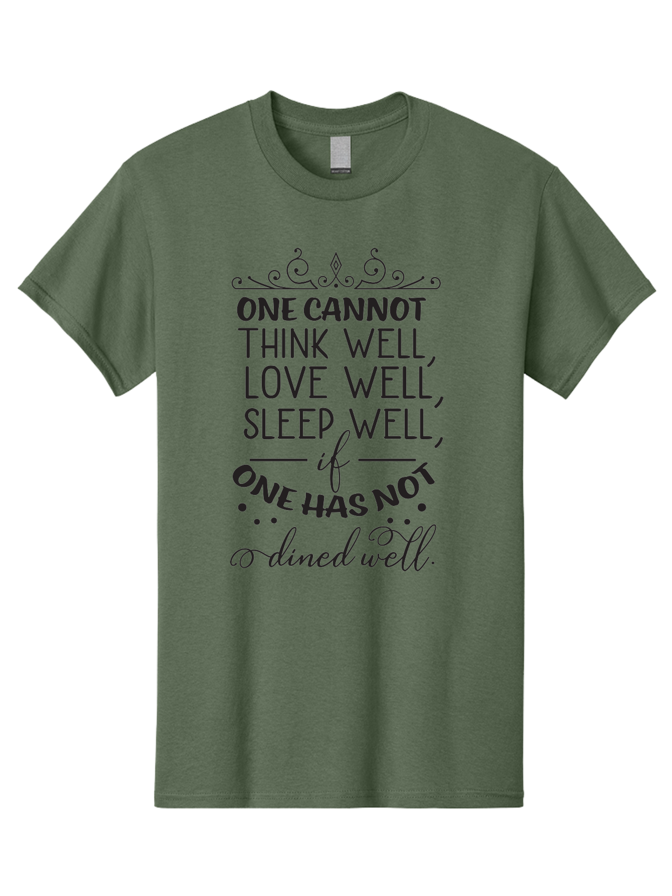 One-Cannot-Think-Well-Dined-Well Men'S Graphic Tee, 100% Cotton, Comfortable Casual Summer Wear, Machine Washable, Foodie Quote, Dining Inspiration, Think Well, Love Well, Sleep Well, Dined Well, Motivational Quote, Food For Thought, Aad071