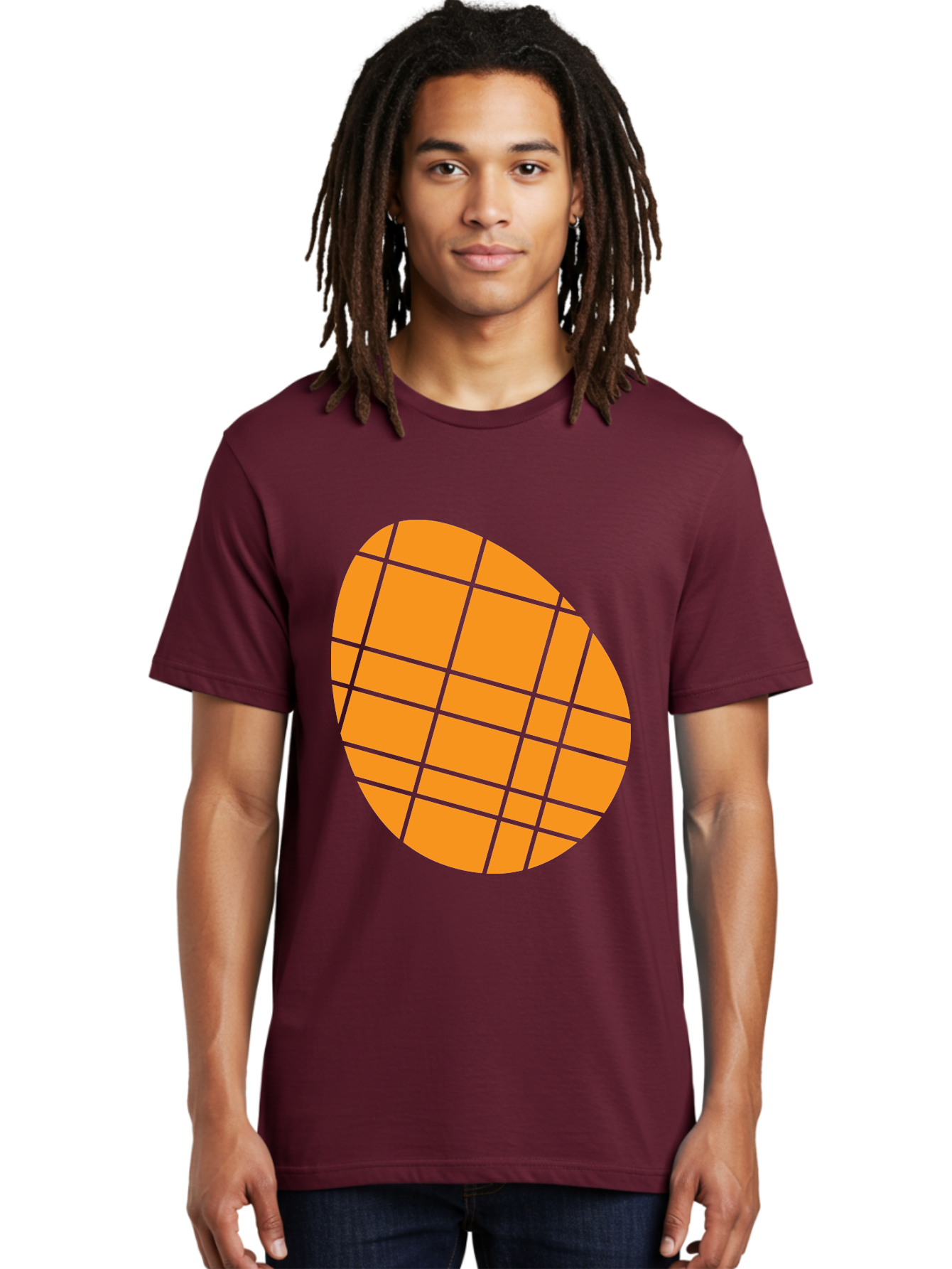 Orange-Grid-Circle Men'S Graphic Tee, 100% Cotton, Comfortable Casual Summer Wear, Machine Washable, Orange Circle, Grid Pattern, Neon Green Grid, Abstract Design, Modern Art, Geometric Shape Aad073