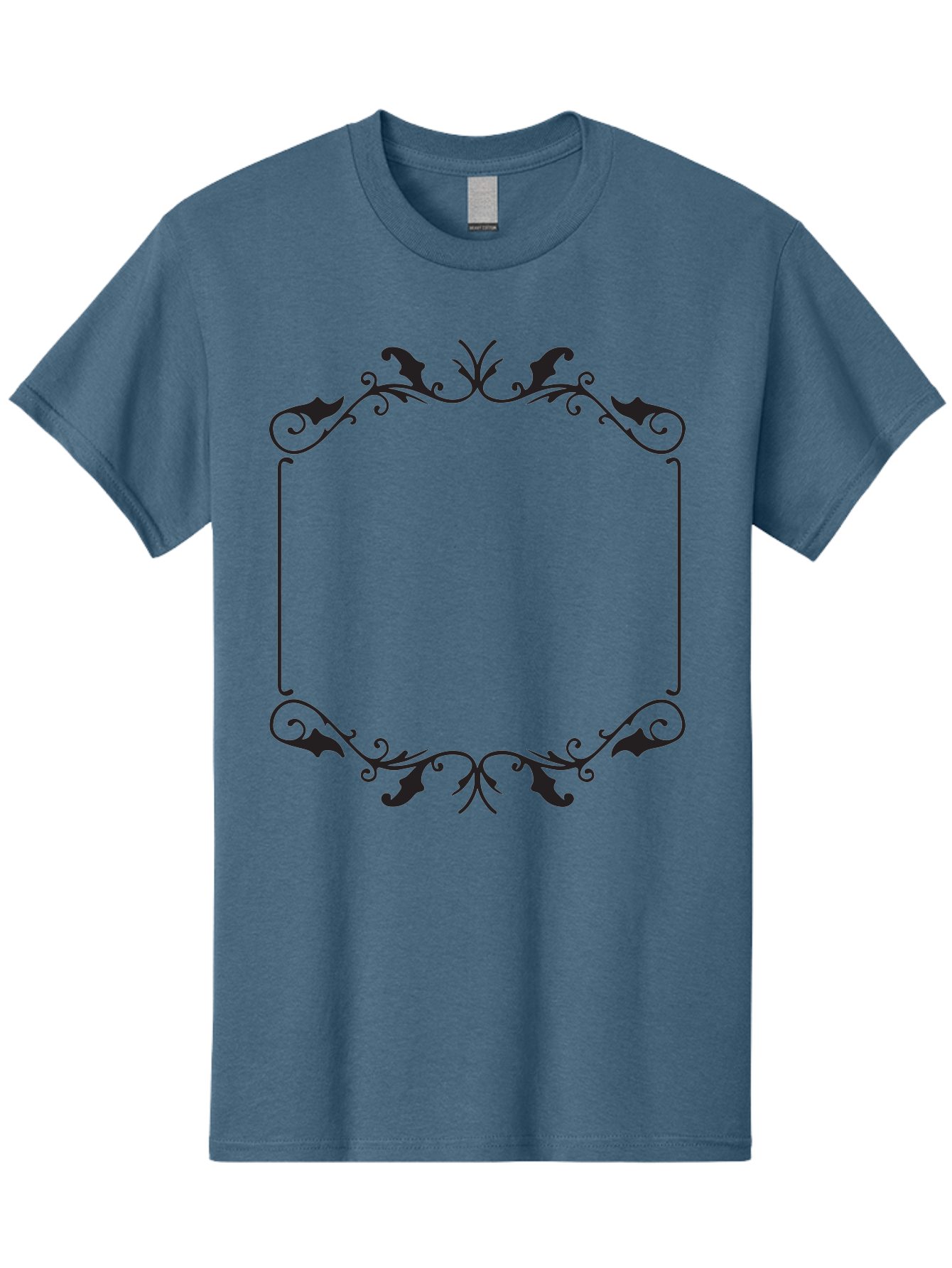 Ornate-Frame Men'S Graphic Tee, 100% Cotton, Comfortable Casual Summer Wear, Machine Washable, Floral Frame, Black Frame, Decorative Border, Elegant Design, Symmetrical, Ornate Details, Vintage Style, Classic Pattern Aad078