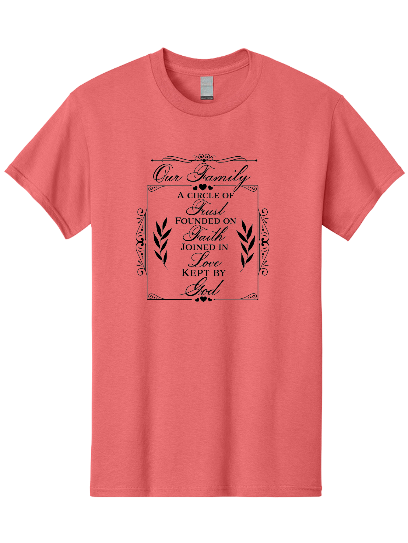 Our-Family Men'S Graphic Tee, 100% Cotton, Comfortable Casual Summer Wear, Machine Washable, Family Values, Trust, Faith, Love, God, Heartwarming Quotes, Inspirational Quotes, Decorative Text, Family Bonding Aad079