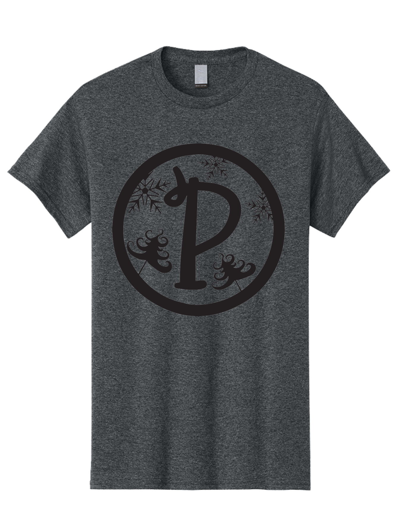 P Men'S Graphic Tee, 100% Cotton, Comfortable Casual Summer Wear, Machine Washable, Winter Wonderland, Festive Decorations, Christmas Trees, Snowflakes, Holiday Season, Elegant Typography, Black Silhouette, Decorative Elements Aad082