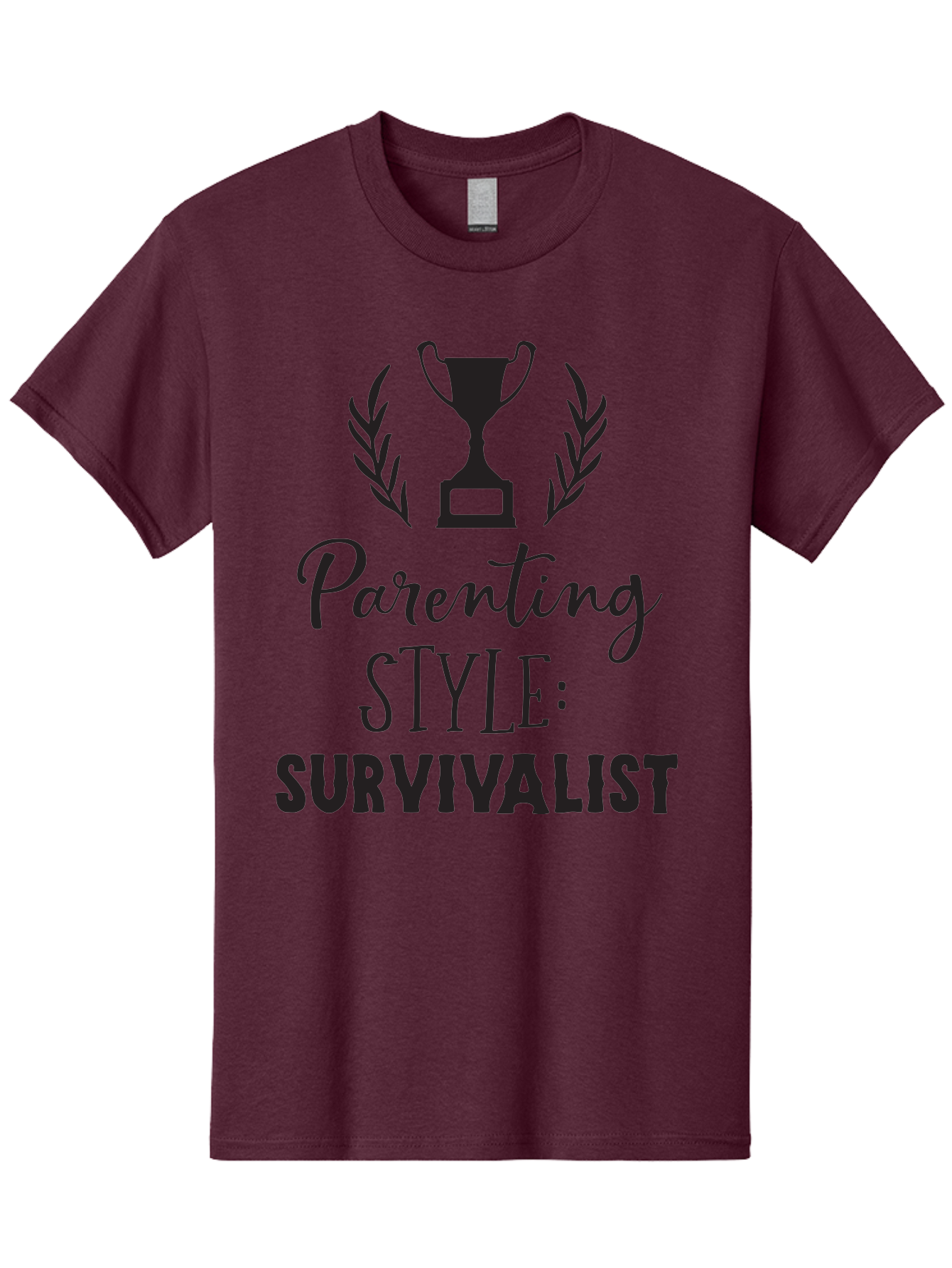 Parenting-Style-Survivalist Men'S Graphic Tee, 100% Cotton, Comfortable Casual Summer Wear, Machine Washable, Parenting Style, Survivalist Parents, Humorous Parenting, Parenting Humor, Trophy Award, Laurel Wreath, Parenting Challenges, Aad083