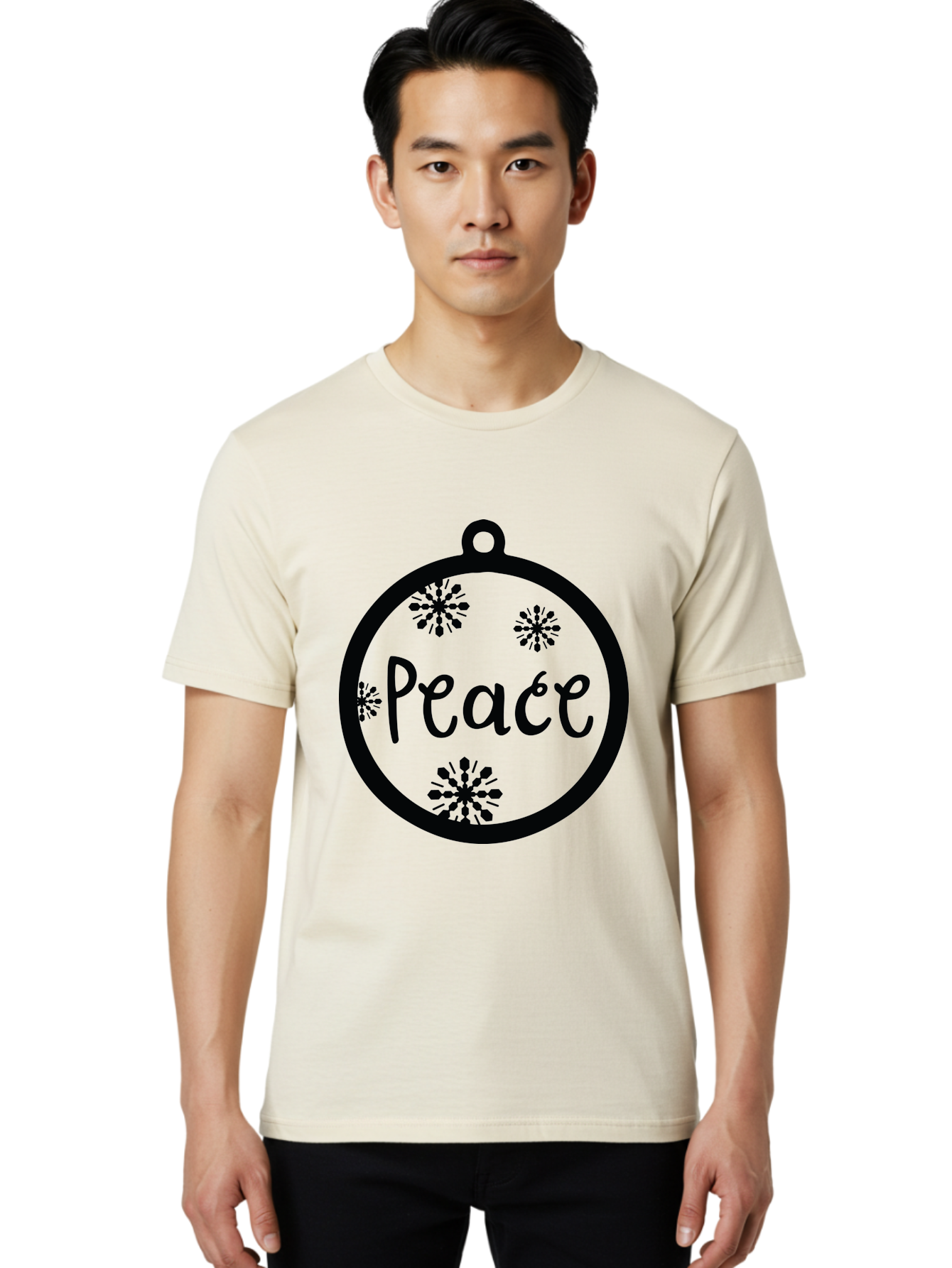 Peace-Ornament Men'S Graphic Tee, 100% Cotton, Comfortable Casual Summer Wear, Machine Washable, Peace, Christmas Ornaments, Snowflakes, Holiday Decor, Winter Wonderland, Festive Design, Christmas Decorations, Ornaments, Holiday Season Aad084