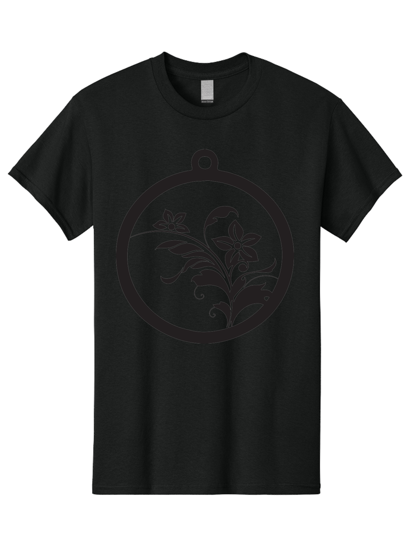Pendant-With-Flowers Men'S Graphic Tee, 100% Cotton, Comfortable Casual Summer Wear, Machine Washable, Floral Design, Pendant Shape, Circular Frame, Black Silhouette, Stylized Flowers, Leaves, Botanical Art, Jewelry Inspiration, Aad086