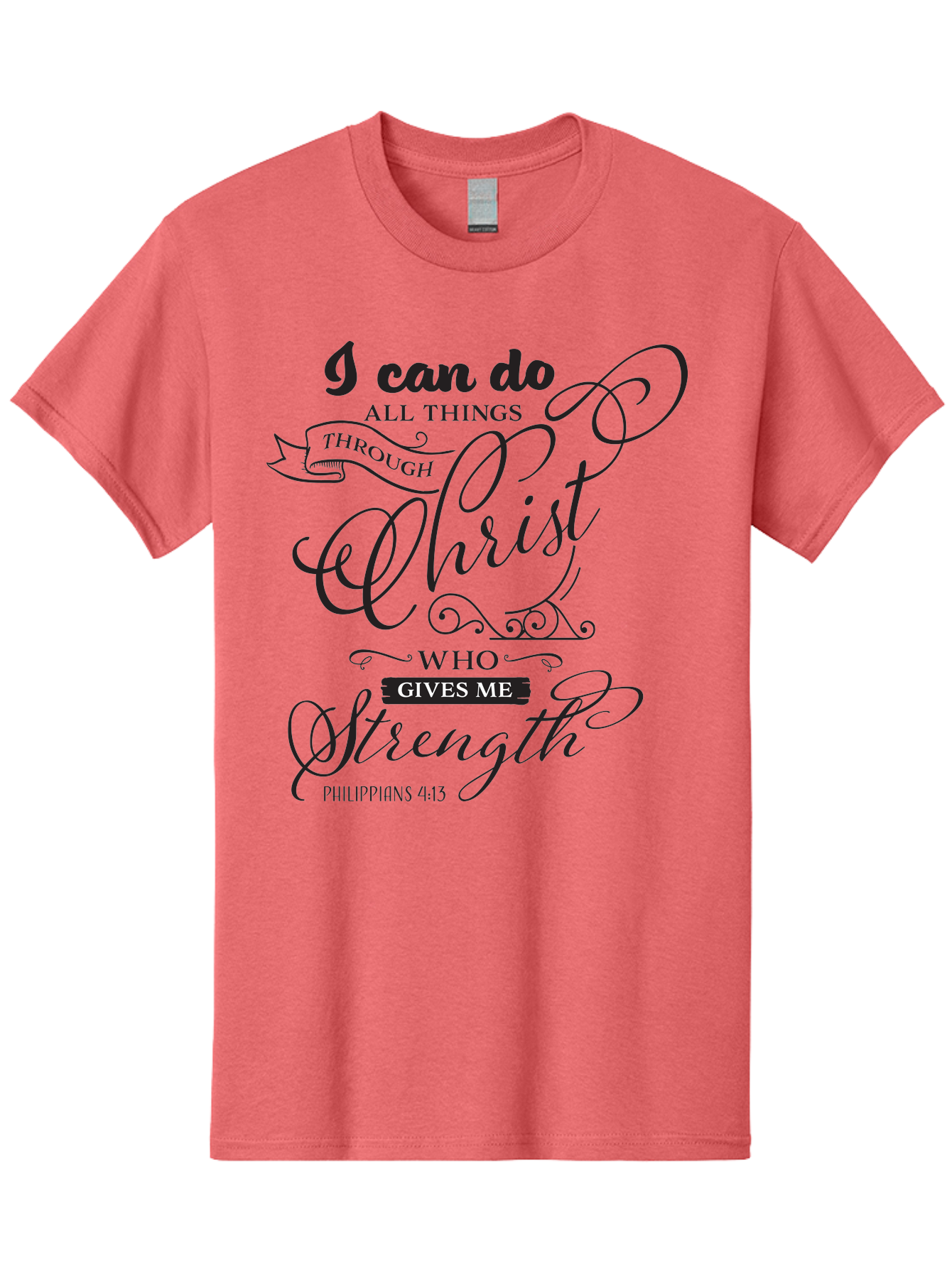 Philippians-4-13 Men'S Graphic Tee, 100% Cotton, Comfortable Casual Summer Wear, Machine Washable, Inspirational Quote, Motivational Scripture, Philippians 4:13, Faith-Based Design, Christian Art, Typographic Poster, Aad088