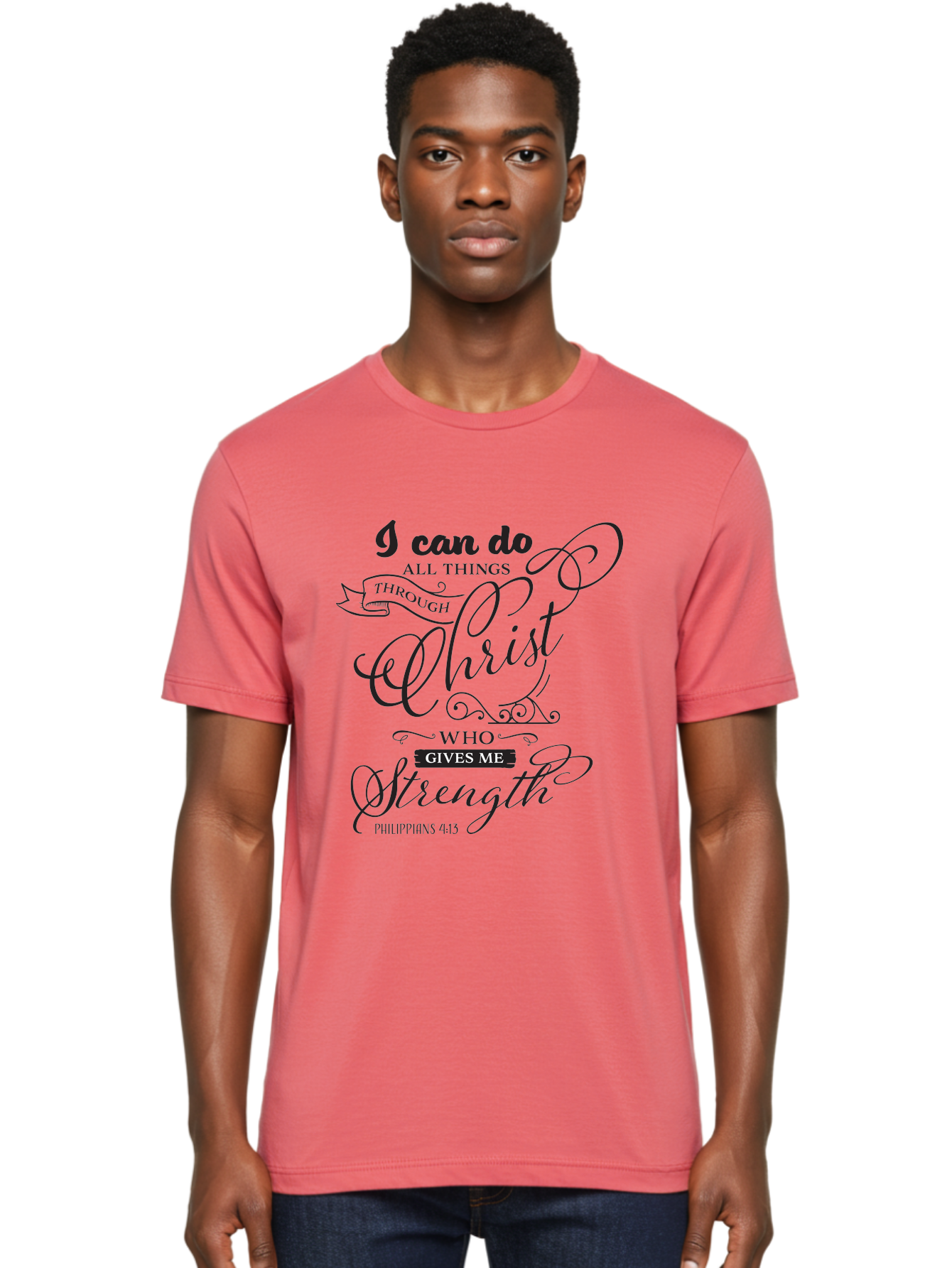 Philippians-4-13 Men'S Graphic Tee, 100% Cotton, Comfortable Casual Summer Wear, Machine Washable, Inspirational Quote, Motivational Scripture, Philippians 4:13, Faith-Based Design, Christian Art, Typographic Poster, Aad088