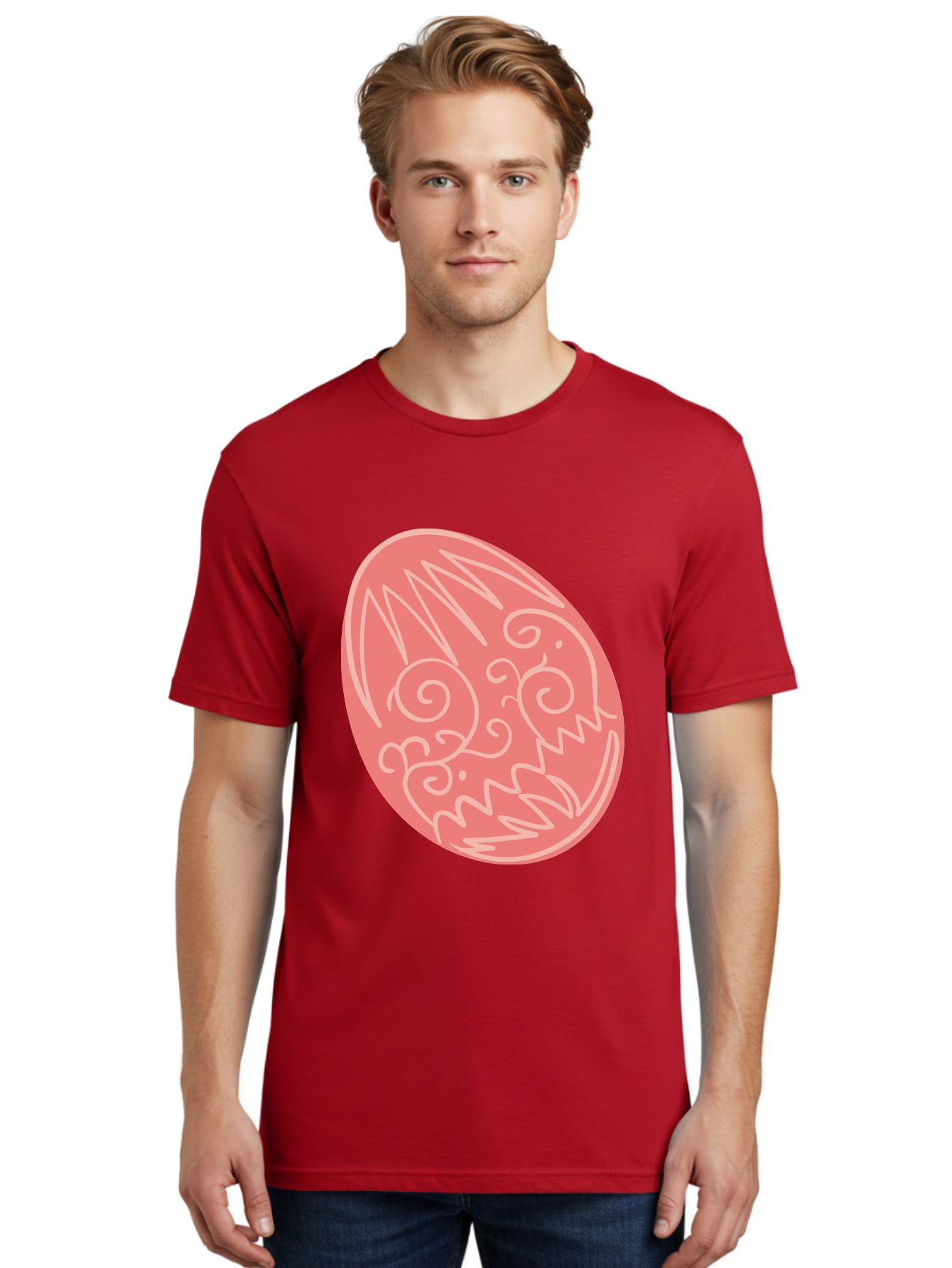Pink-Dragon-Egg Men'S Graphic Tee, 100% Cotton, Comfortable Casual Summer Wear, Machine Washable, Pink Easter Egg, Dragon Design, White Line Art, Festive Decoration, Spring Celebration, Easter Symbol, Cute Illustration Aad091