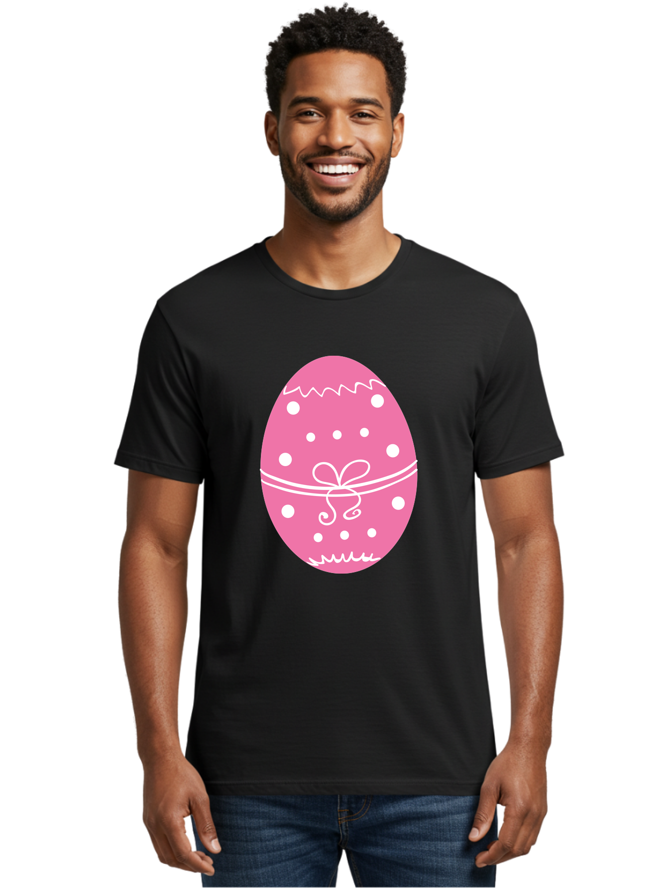 Pink-Easter-Egg-1 Men'S Graphic Tee, 100% Cotton, Comfortable Casual Summer Wear, Machine Washable, Pink Easter Egg, White Polka Dots, Decorative Egg, Festive Design, Easter Decoration, Spring Holiday, Easter Egg Hunt, Egg Decoration, Aad092
