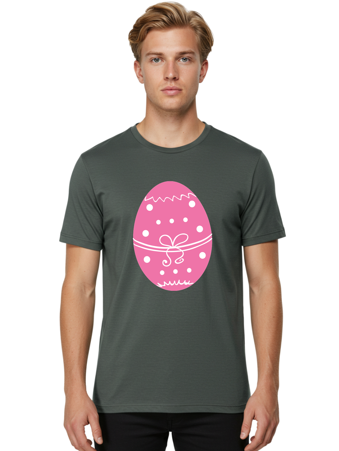 Pink-Easter-Egg-1 Men'S Graphic Tee, 100% Cotton, Comfortable Casual Summer Wear, Machine Washable, Pink Easter Egg, White Polka Dots, Decorative Egg, Festive Design, Easter Decoration, Spring Holiday, Easter Egg Hunt, Egg Decoration, Aad092