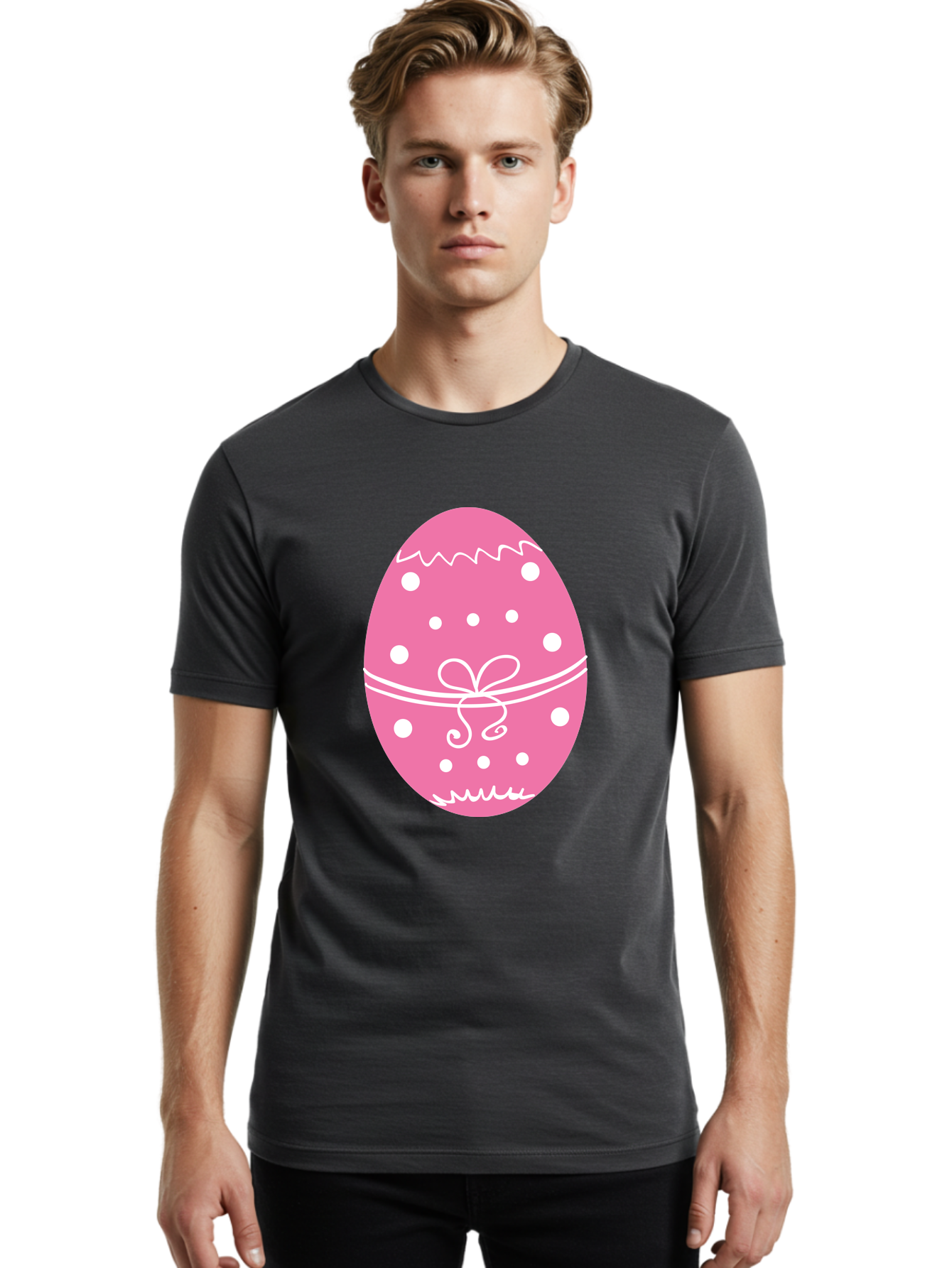 Pink-Easter-Egg-1 Men'S Graphic Tee, 100% Cotton, Comfortable Casual Summer Wear, Machine Washable, Pink Easter Egg, White Polka Dots, Decorative Egg, Festive Design, Easter Decoration, Spring Holiday, Easter Egg Hunt, Egg Decoration, Aad092