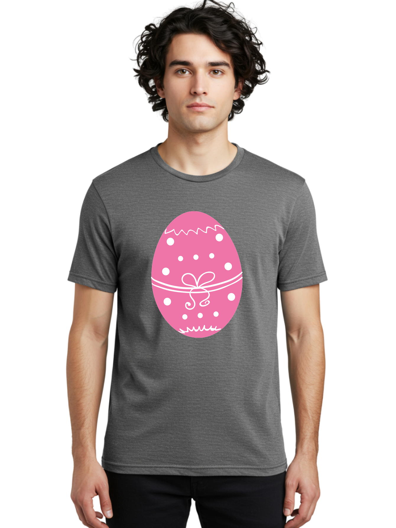 Pink-Easter-Egg-1 Men'S Graphic Tee, 100% Cotton, Comfortable Casual Summer Wear, Machine Washable, Pink Easter Egg, White Polka Dots, Decorative Egg, Festive Design, Easter Decoration, Spring Holiday, Easter Egg Hunt, Egg Decoration, Aad092