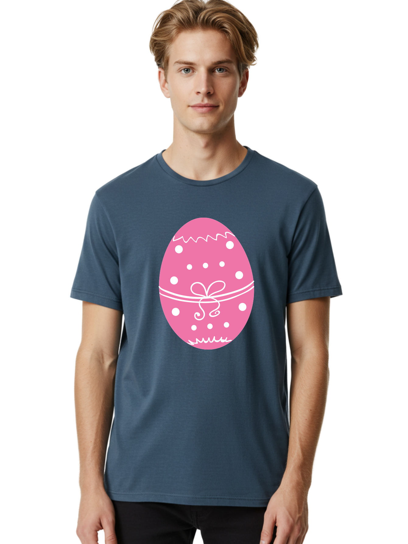 Pink-Easter-Egg-1 Men'S Graphic Tee, 100% Cotton, Comfortable Casual Summer Wear, Machine Washable, Pink Easter Egg, White Polka Dots, Decorative Egg, Festive Design, Easter Decoration, Spring Holiday, Easter Egg Hunt, Egg Decoration, Aad092