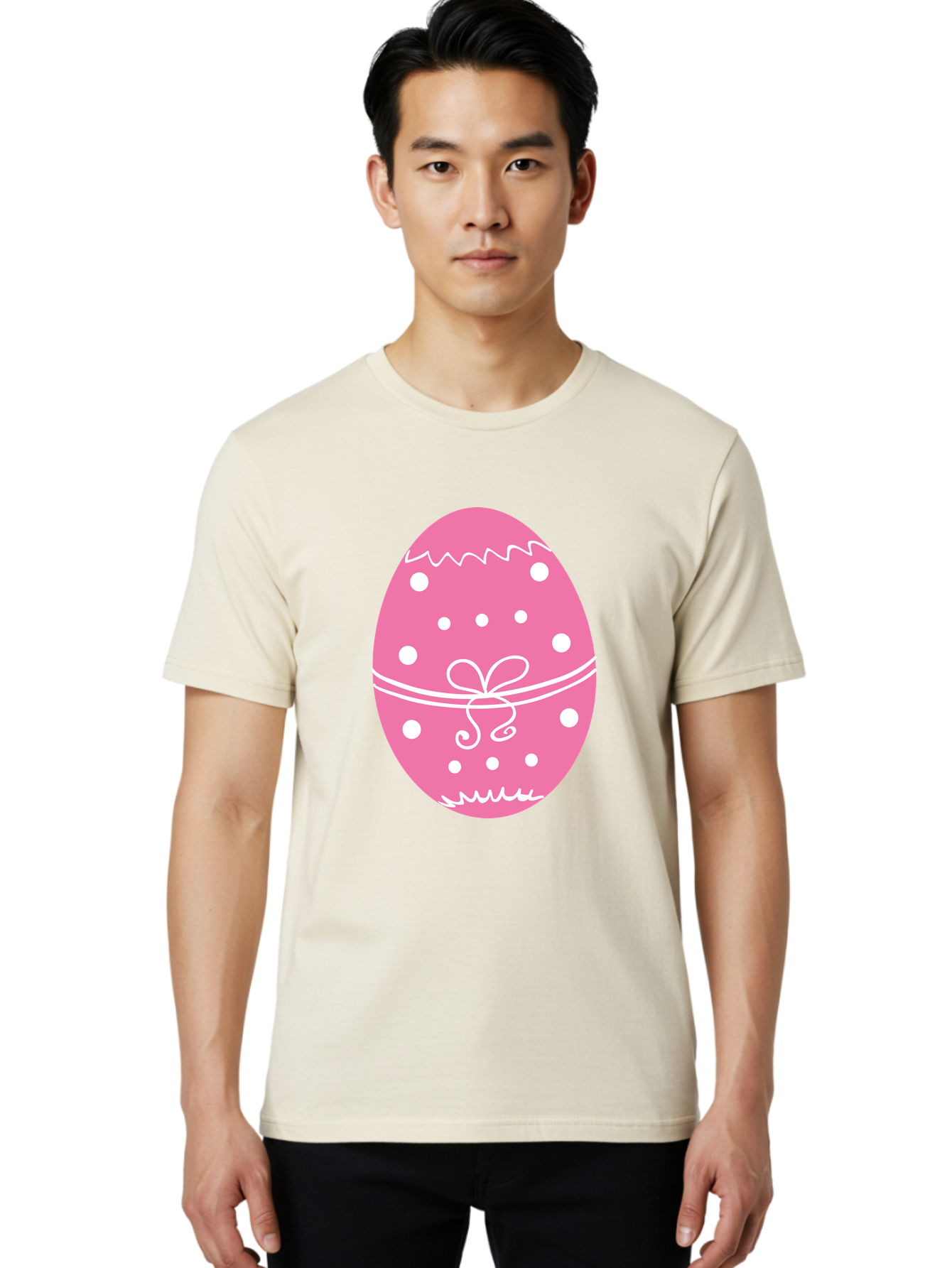 Pink-Easter-Egg-1 Men'S Graphic Tee, 100% Cotton, Comfortable Casual Summer Wear, Machine Washable, Pink Easter Egg, White Polka Dots, Decorative Egg, Festive Design, Easter Decoration, Spring Holiday, Easter Egg Hunt, Egg Decoration, Aad092