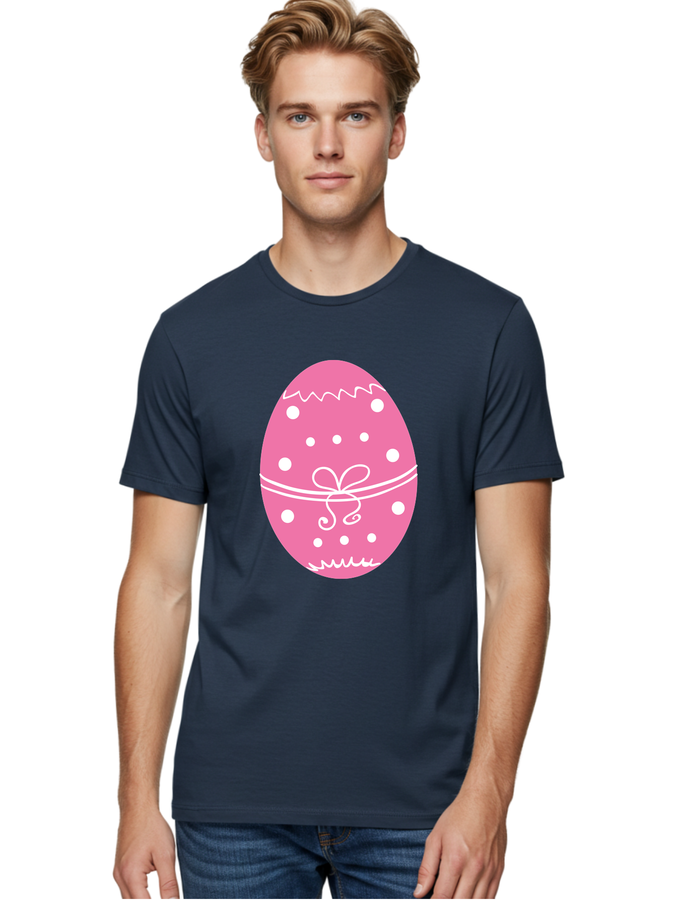 Pink-Easter-Egg-1 Men'S Graphic Tee, 100% Cotton, Comfortable Casual Summer Wear, Machine Washable, Pink Easter Egg, White Polka Dots, Decorative Egg, Festive Design, Easter Decoration, Spring Holiday, Easter Egg Hunt, Egg Decoration, Aad092