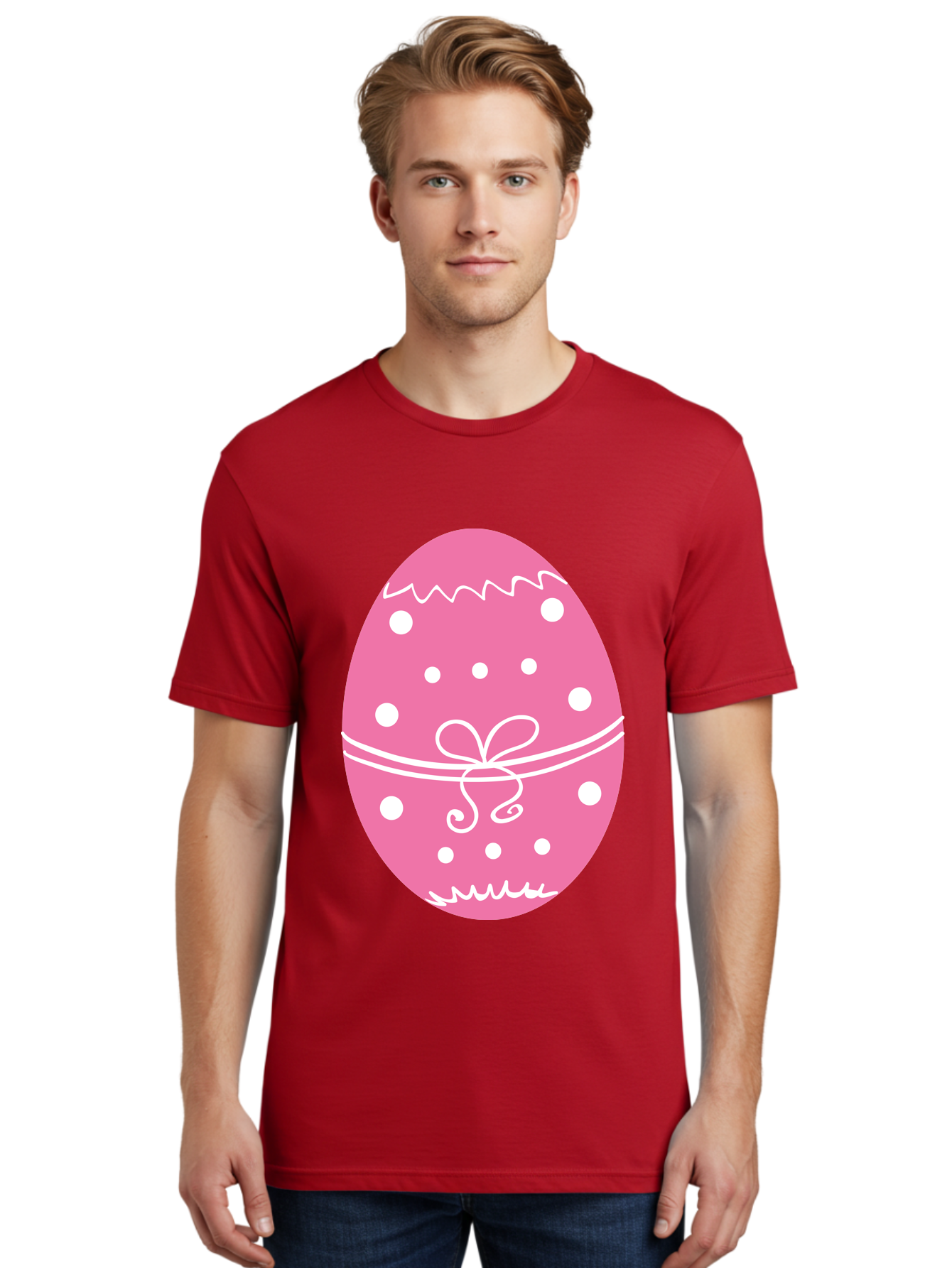Pink-Easter-Egg-1 Men'S Graphic Tee, 100% Cotton, Comfortable Casual Summer Wear, Machine Washable, Pink Easter Egg, White Polka Dots, Decorative Egg, Festive Design, Easter Decoration, Spring Holiday, Easter Egg Hunt, Egg Decoration, Aad092
