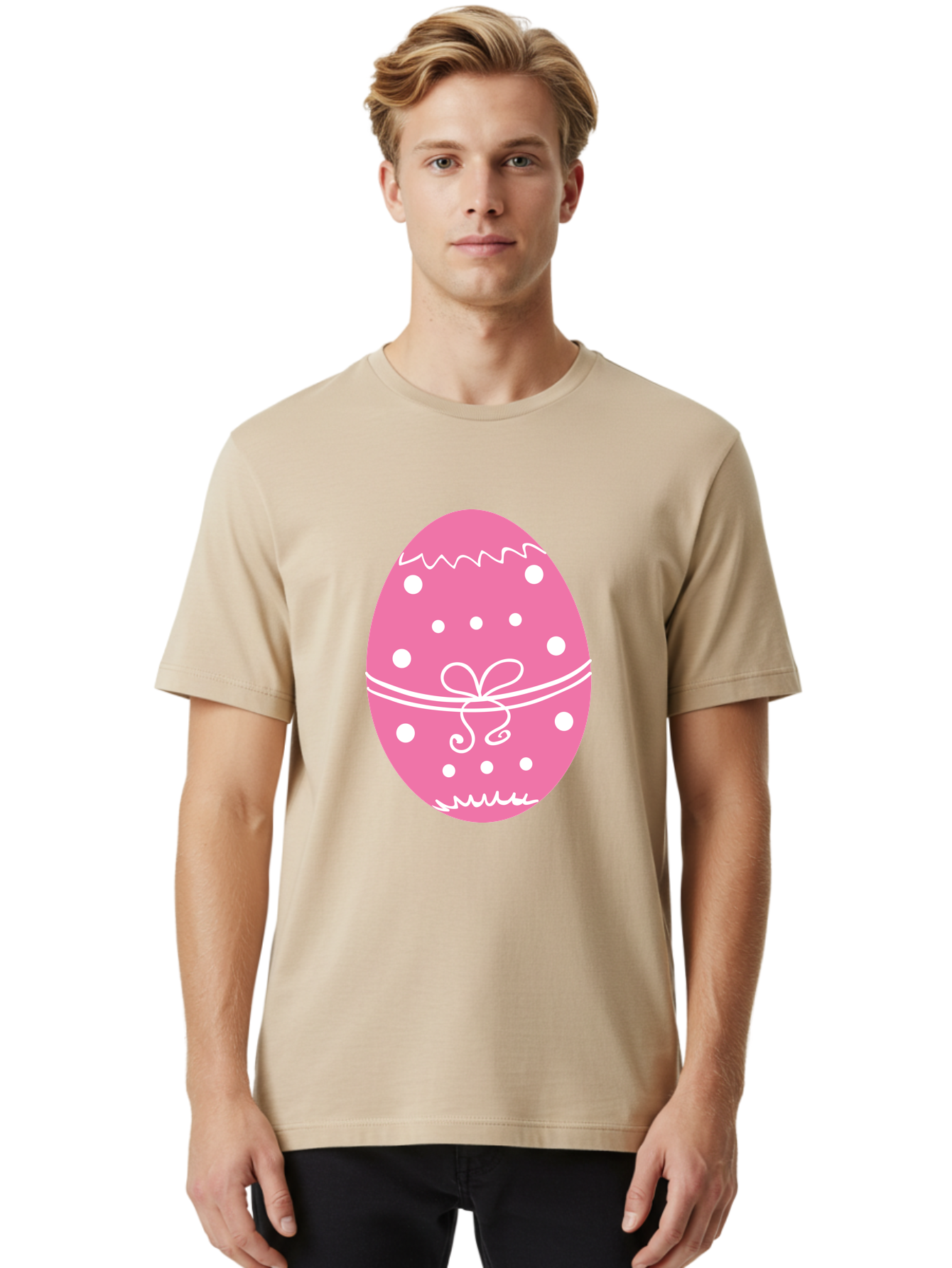 Pink-Easter-Egg-1 Men'S Graphic Tee, 100% Cotton, Comfortable Casual Summer Wear, Machine Washable, Pink Easter Egg, White Polka Dots, Decorative Egg, Festive Design, Easter Decoration, Spring Holiday, Easter Egg Hunt, Egg Decoration, Aad092