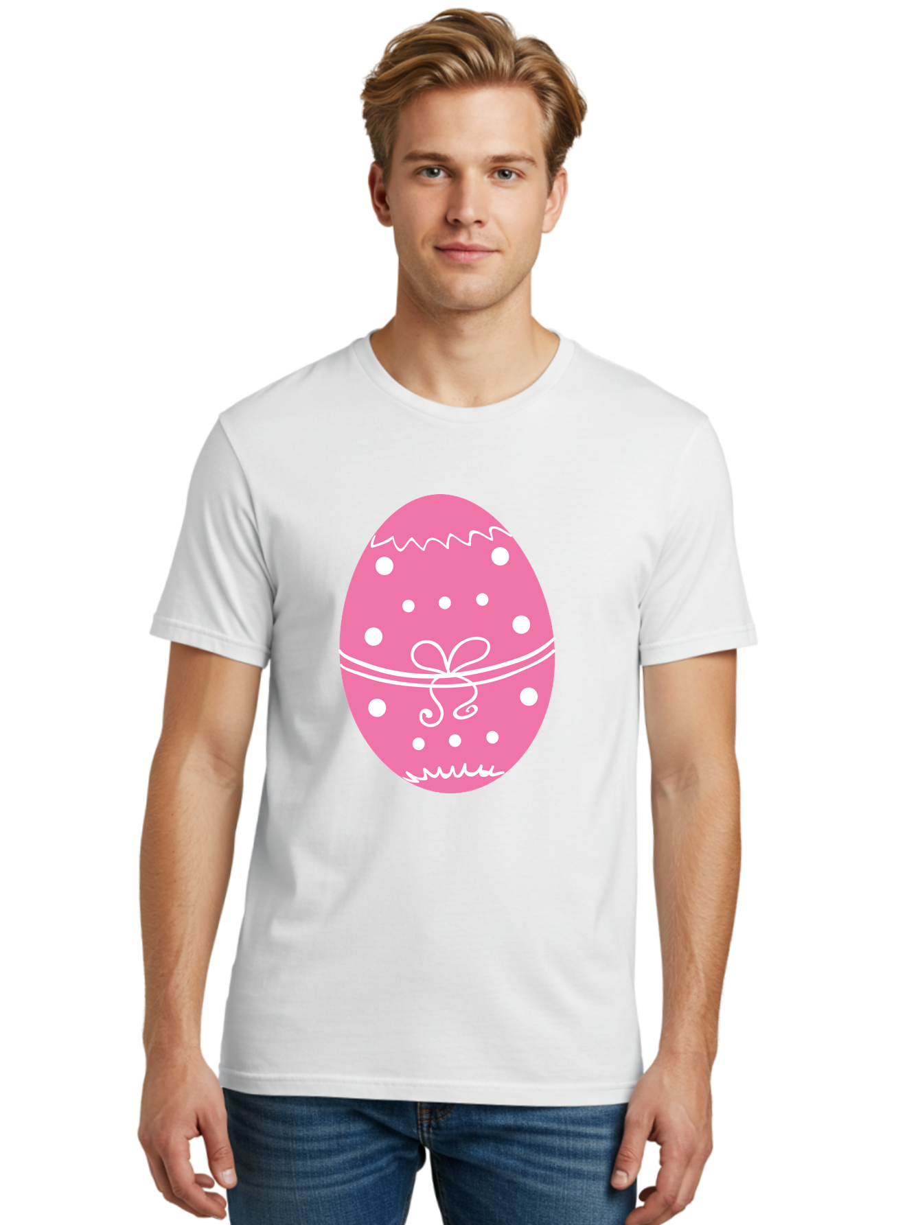 Pink-Easter-Egg-1 Men'S Graphic Tee, 100% Cotton, Comfortable Casual Summer Wear, Machine Washable, Pink Easter Egg, White Polka Dots, Decorative Egg, Festive Design, Easter Decoration, Spring Holiday, Easter Egg Hunt, Egg Decoration, Aad092