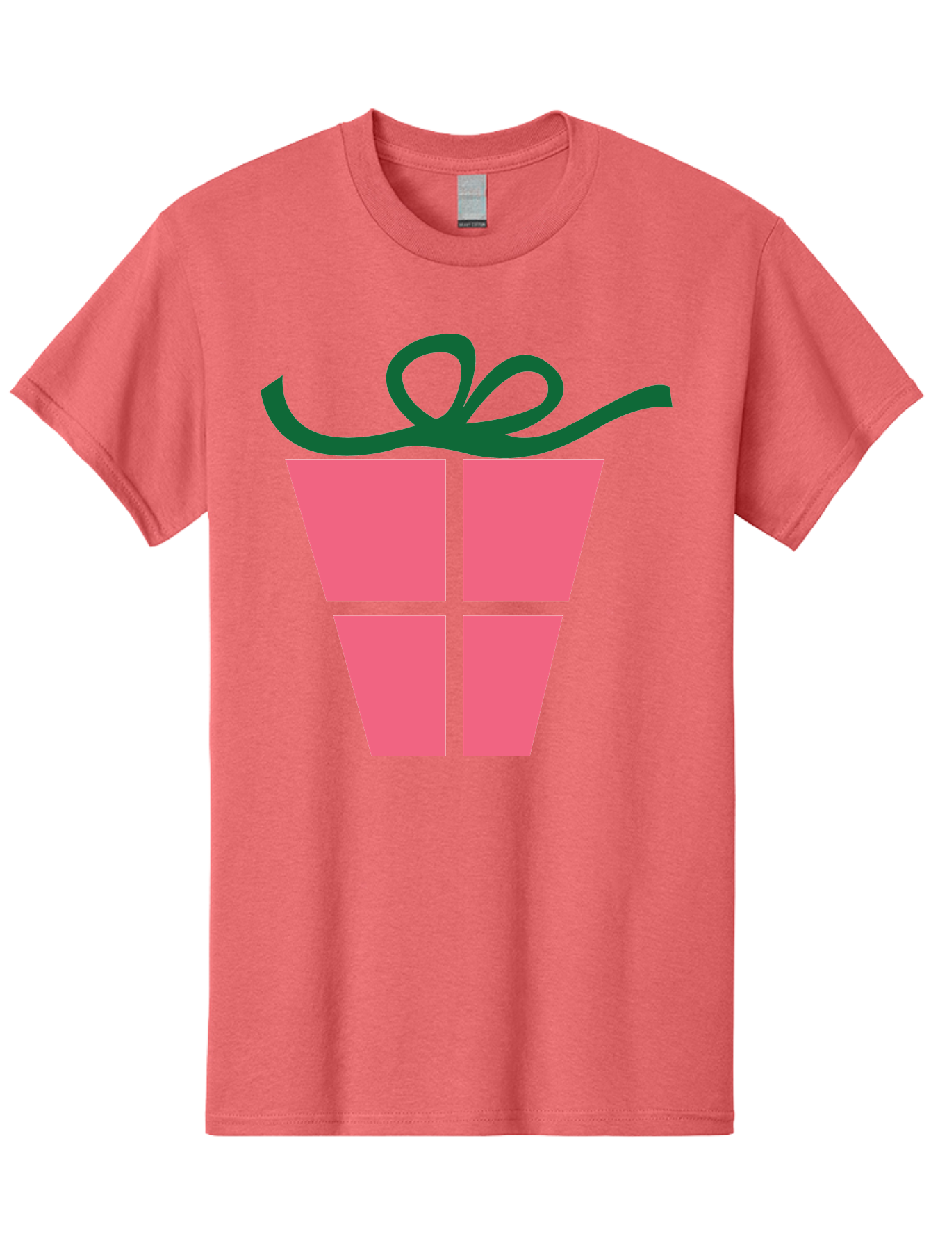 Pink-Gift-Box-With-Ribbon Men'S Graphic Tee, 100% Cotton, Comfortable Casual Summer Wear, Machine Washable, Pink Gift Box, Wrapped Present, Green Ribbon, Festive, Celebration, Party Favor, Gift Giving, Holiday Present Aad094