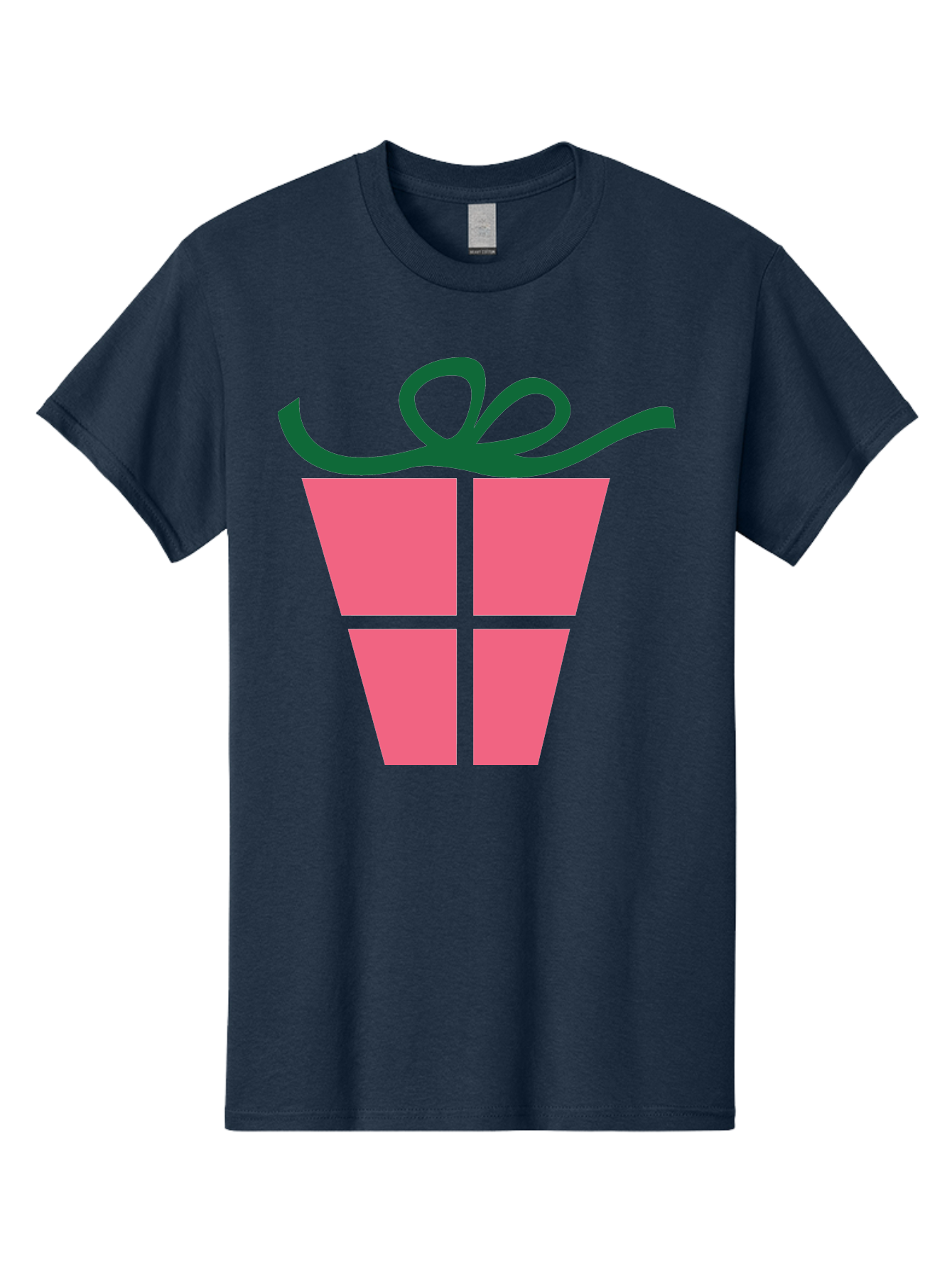 Pink-Gift-Box-With-Ribbon Men'S Graphic Tee, 100% Cotton, Comfortable Casual Summer Wear, Machine Washable, Pink Gift Box, Wrapped Present, Green Ribbon, Festive, Celebration, Party Favor, Gift Giving, Holiday Present Aad094