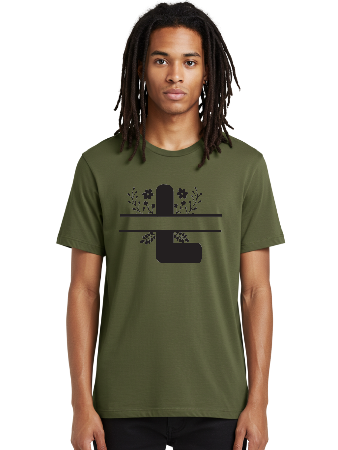 Pipe-With-Flowers Men'S Graphic Tee, 100% Cotton, Comfortable Casual Summer Wear, Machine Washable, Pipe With Flowers, Minimalist Design, Black Silhouette, Floral Elements, Artistic Illustration, Simple Shapes, Modern Art, Creative Concept Aad095