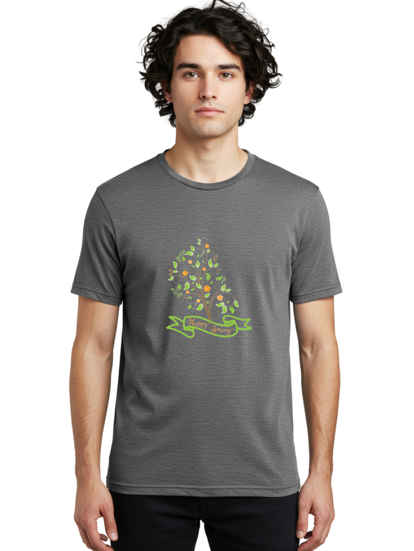 Plant-Your-Story Men'S Graphic Tee, 100% Cotton, Comfortable Casual Summer Wear, Machine Washable, Tree With Flowers, Playful Design, Inspirational Quote, Journey Theme, Floral Pattern, Orange Flowers, White Leaves, Creative Typography, Aad096