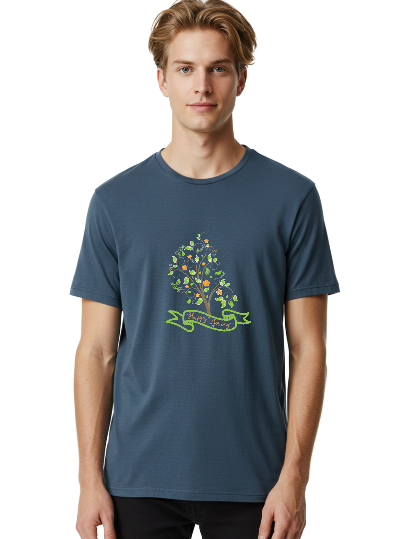 Plant-Your-Story Men'S Graphic Tee, 100% Cotton, Comfortable Casual Summer Wear, Machine Washable, Tree With Flowers, Playful Design, Inspirational Quote, Journey Theme, Floral Pattern, Orange Flowers, White Leaves, Creative Typography, Aad096