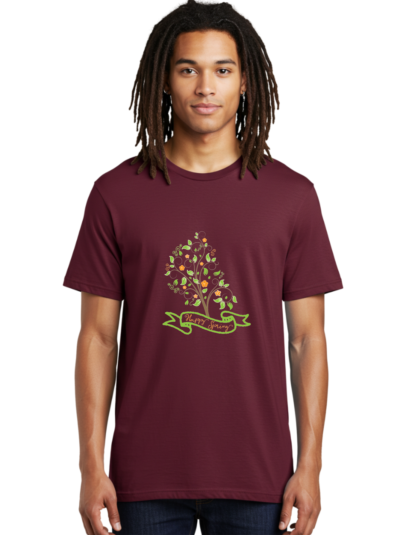 Plant-Your-Story Men'S Graphic Tee, 100% Cotton, Comfortable Casual Summer Wear, Machine Washable, Tree With Flowers, Playful Design, Inspirational Quote, Journey Theme, Floral Pattern, Orange Flowers, White Leaves, Creative Typography, Aad096